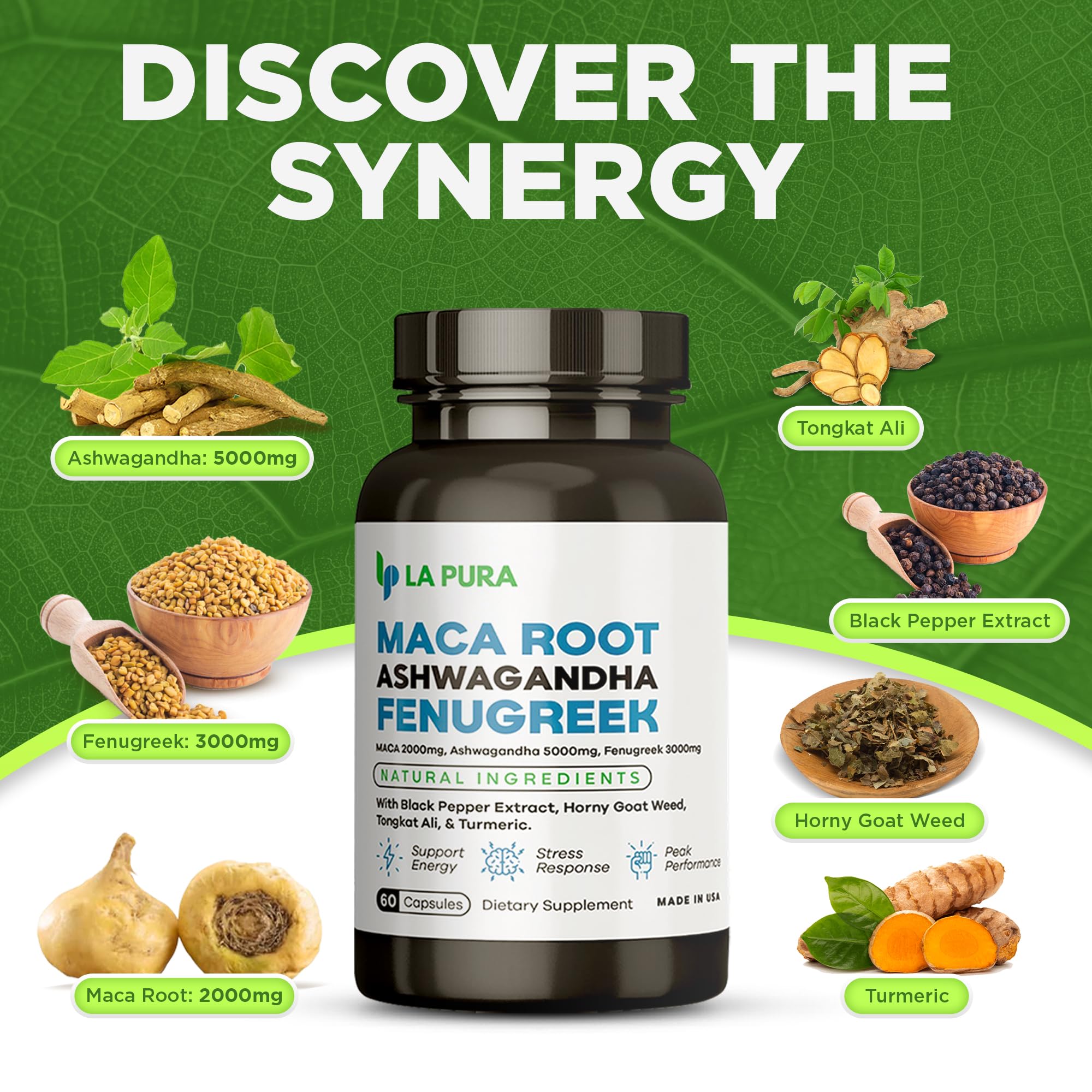 LaPura Ashwagandha 5000mg Maca Root 2000mg Fenugreek 3000mg Supplement LaPura uk supplements