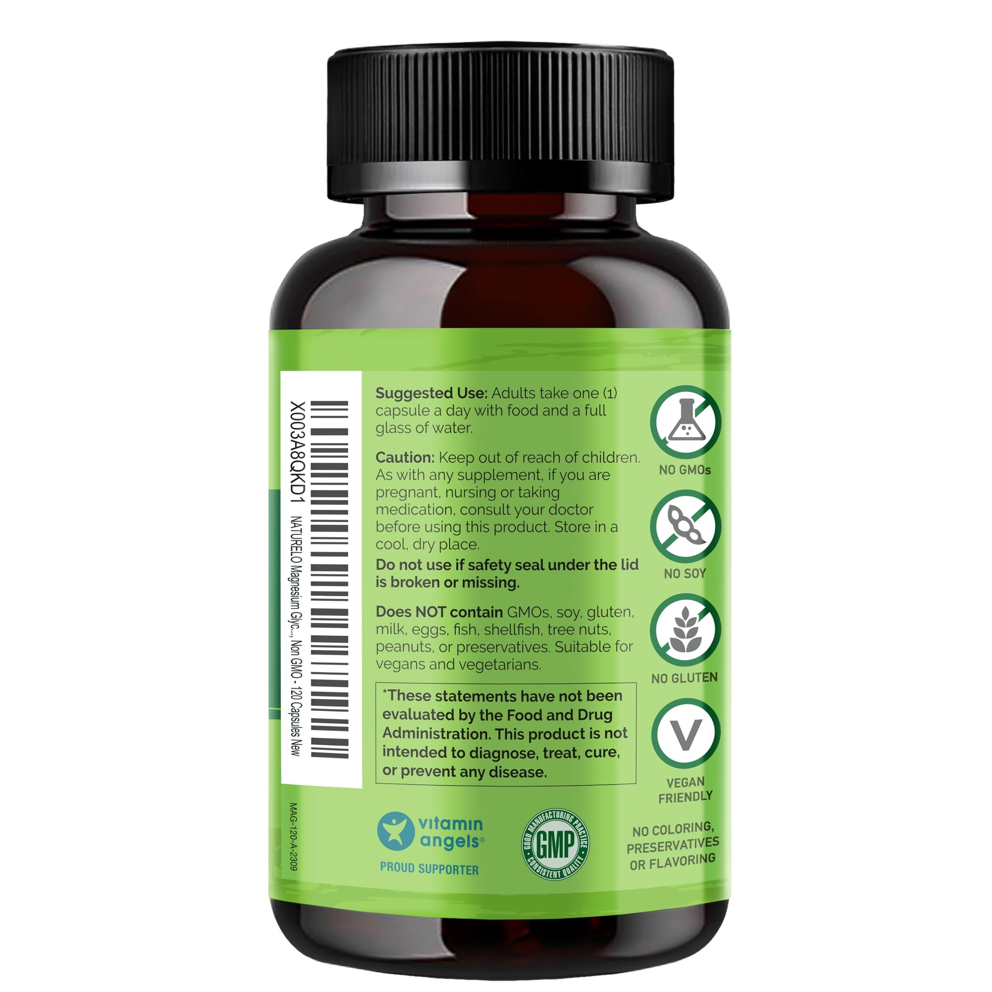 NATURELO Magnesium Glycinate Chelate Complex - 200 mg Magnesium with Organic Vegetables to Support Sleep, Calm, Muscle Cramp & Stress Relief - Gluten Free, Non GMO - 120 Capsules NATURELO uk supplements