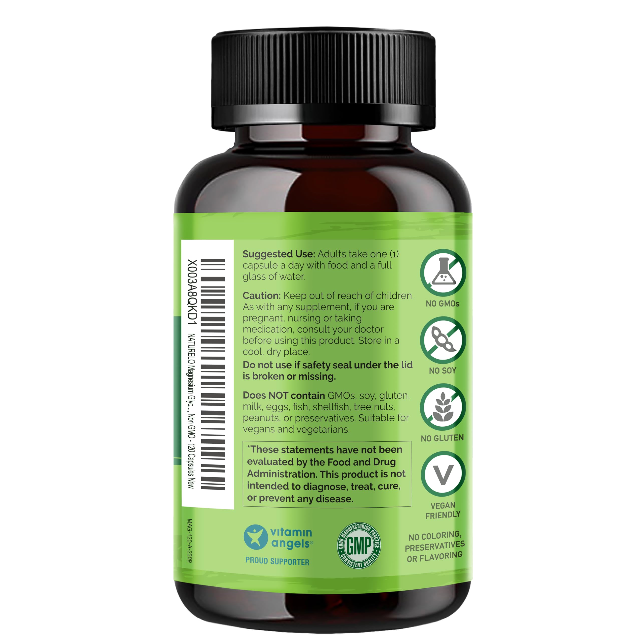 NATURELO Magnesium Glycinate Chelate Complex - 200 mg Magnesium with Organic Vegetables to Support Sleep, Calm, Muscle Cramp & Stress Relief - Gluten Free, Non GMO - 120 Capsules NATURELO uk supplements