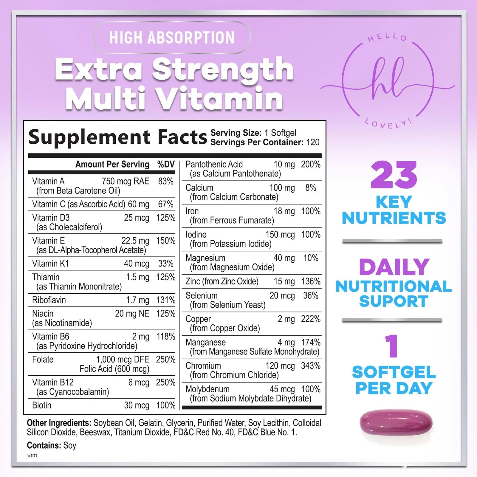 Multivitamin For Women - Complete Daily Woman's Multivitamins with Biotin, Calcium, Folic Acid, Iron, Zinc, Vitamin A, C, D, E & B Vitamins Hello Lovely! uk supplements