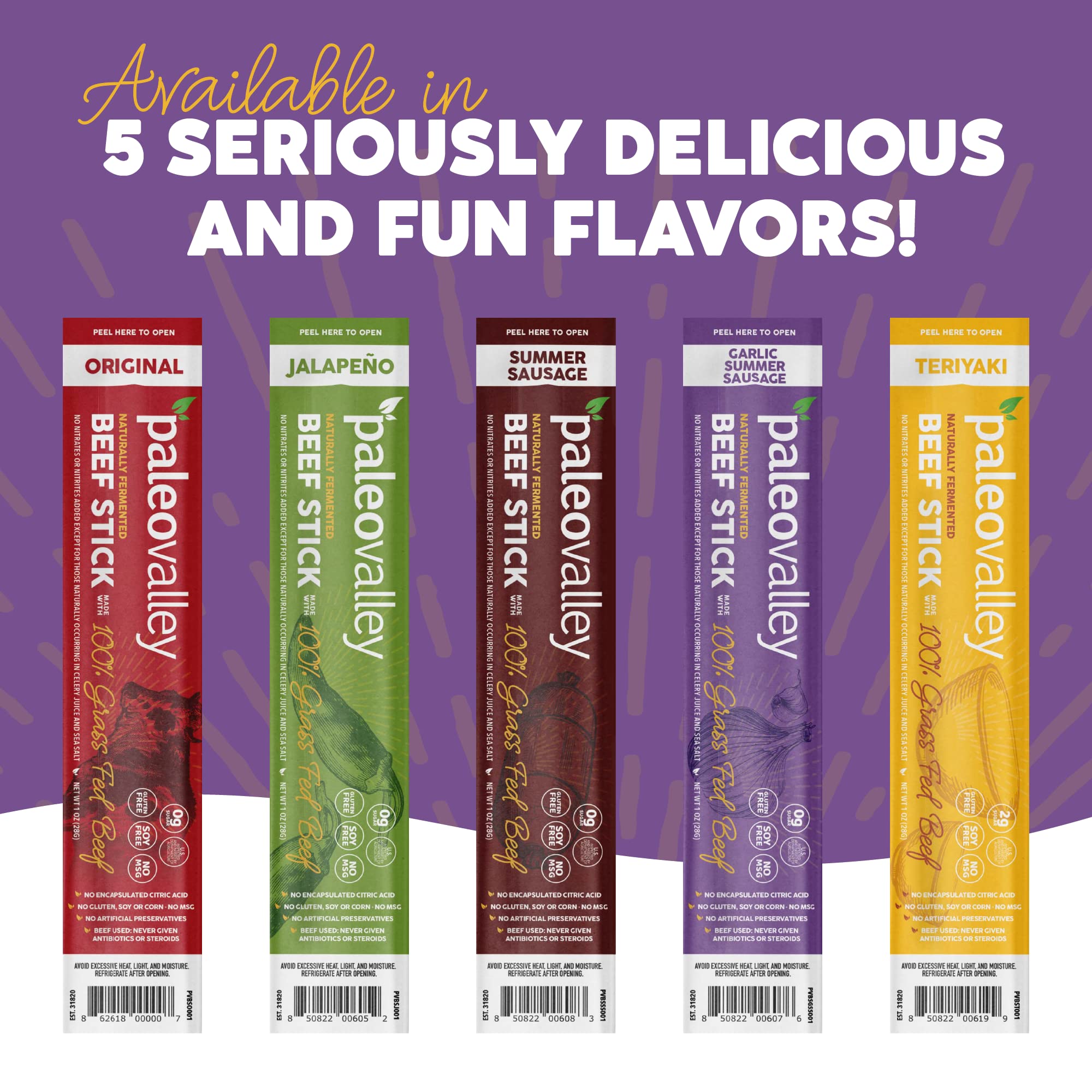 Paleovalley 100% Grass Fed Garlic Summer Sausage Beef Sticks - Delicious Gluten Free Beef Snack - High Protein Keto Friendly Paleovalley uk supplements