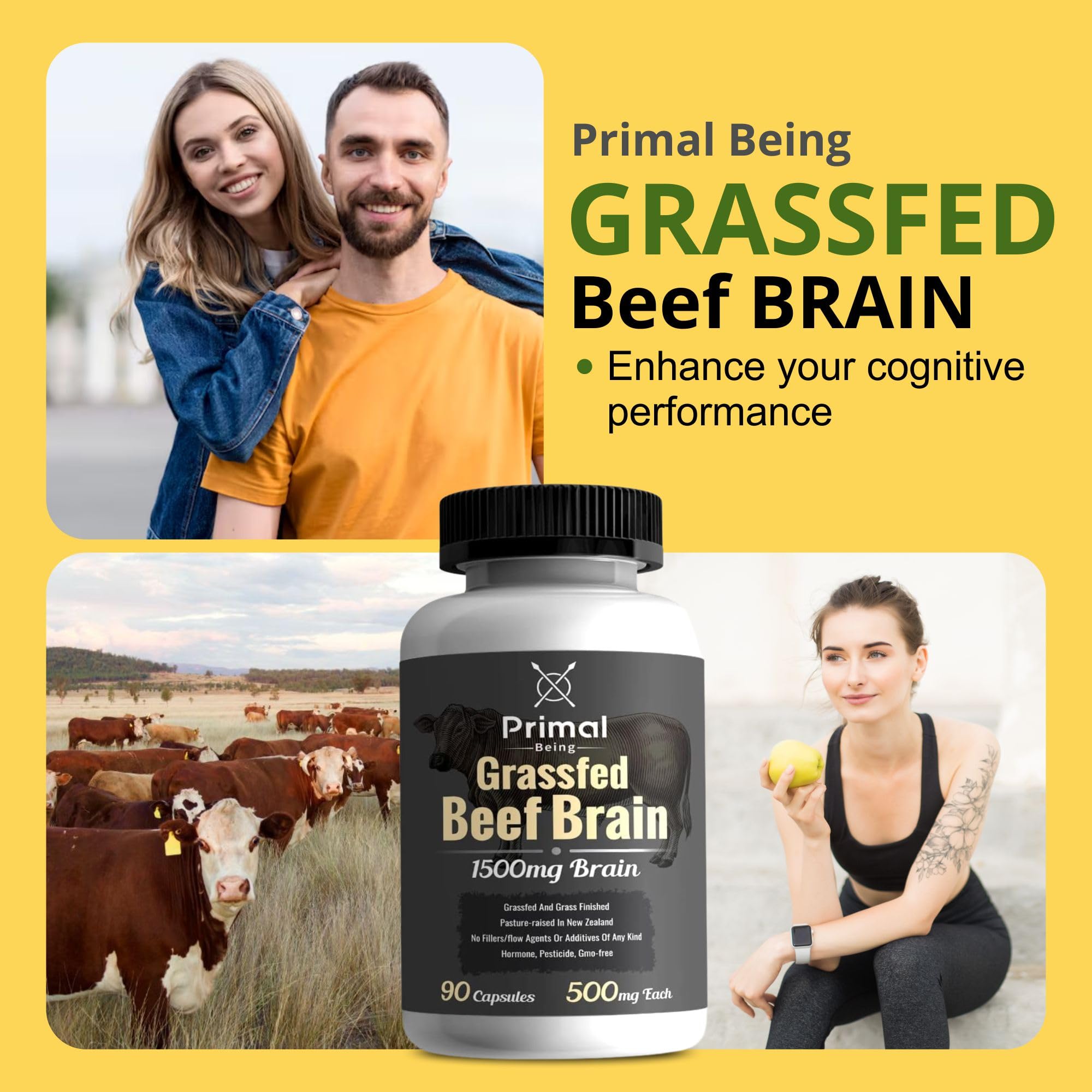 Primal Being Grassfed Beef Brain, Supports Memory, Mood, Focus, Energy, Cognitive Health - 90 Capsules, 1500mg per Serving Primal Being uk supplements