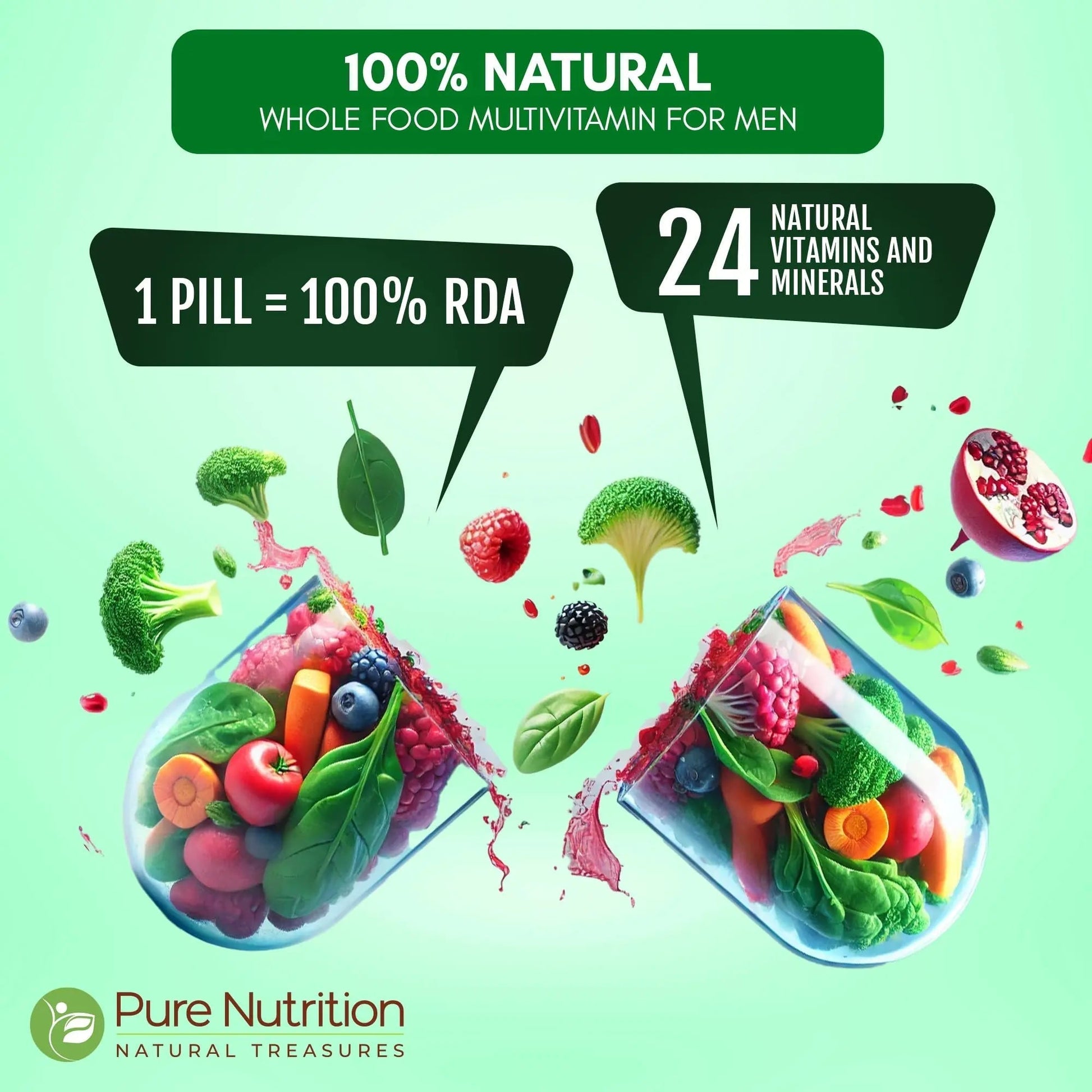 Pure Nutrition Whole Food Multivitamins for Men | 90 Tabs | One-A-Day | 100% RDA | 24 Natural Vitamins and Minerals | PURE NUTRITION NATURAL TREASURES uk supplements