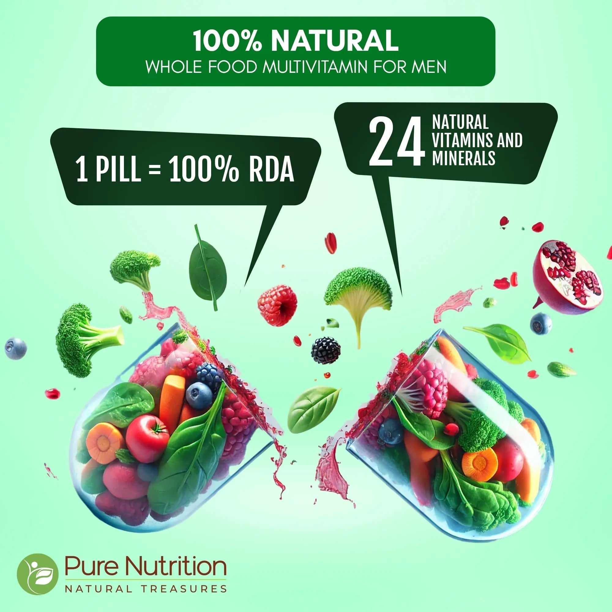 Pure Nutrition Whole Food Multivitamins for Men | 90 Tabs | One-A-Day | 100% RDA | 24 Natural Vitamins and Minerals | PURE NUTRITION NATURAL TREASURES uk supplements