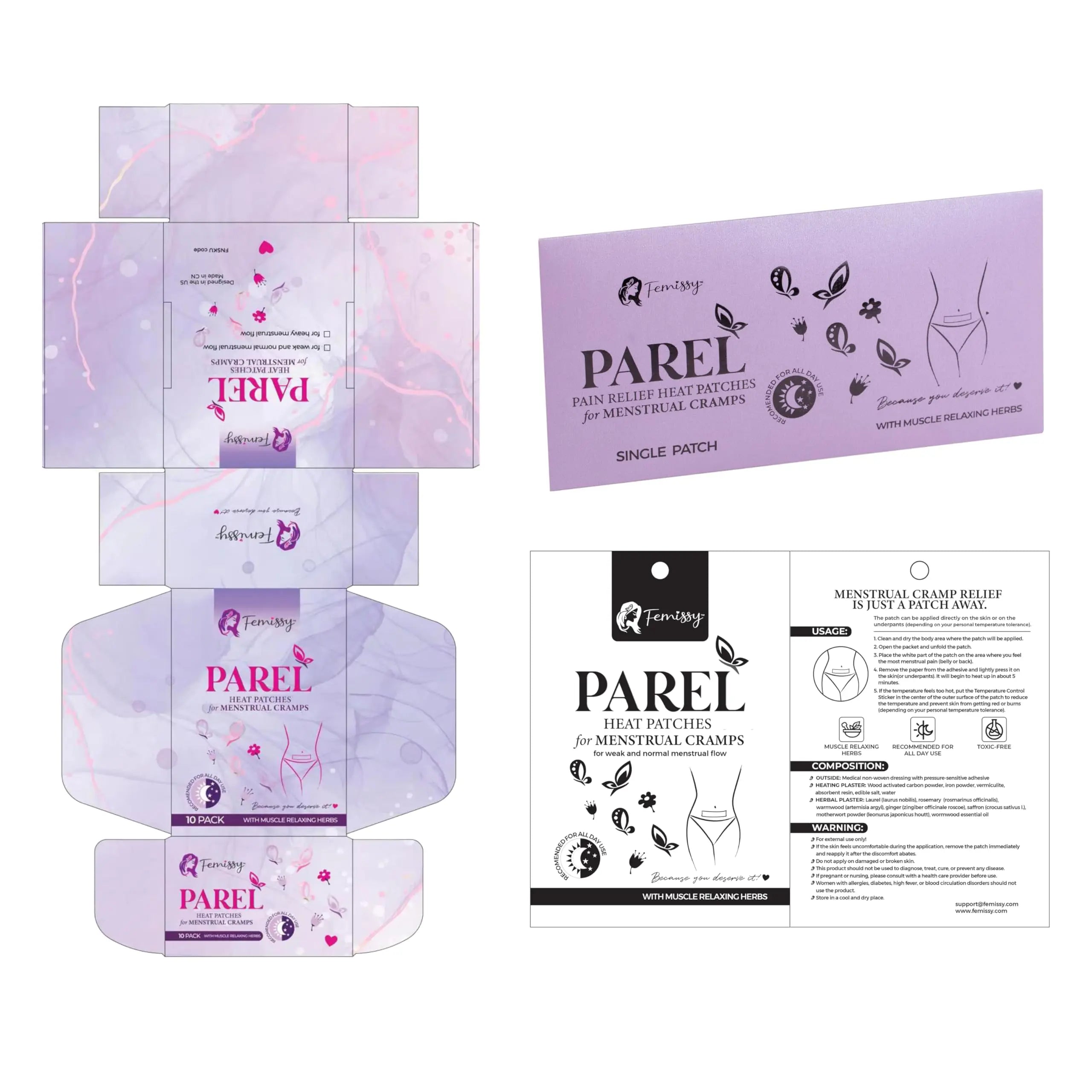 Heat Patches for Menstrual Cramps Based on Flow Strength, 10 Period Patches for Weak & Normal Flow & 1 Single Patch with Natural Herbs & Oils; Disposable Stick On Heating Pads Cramp-Free Period Femissy uk supplements