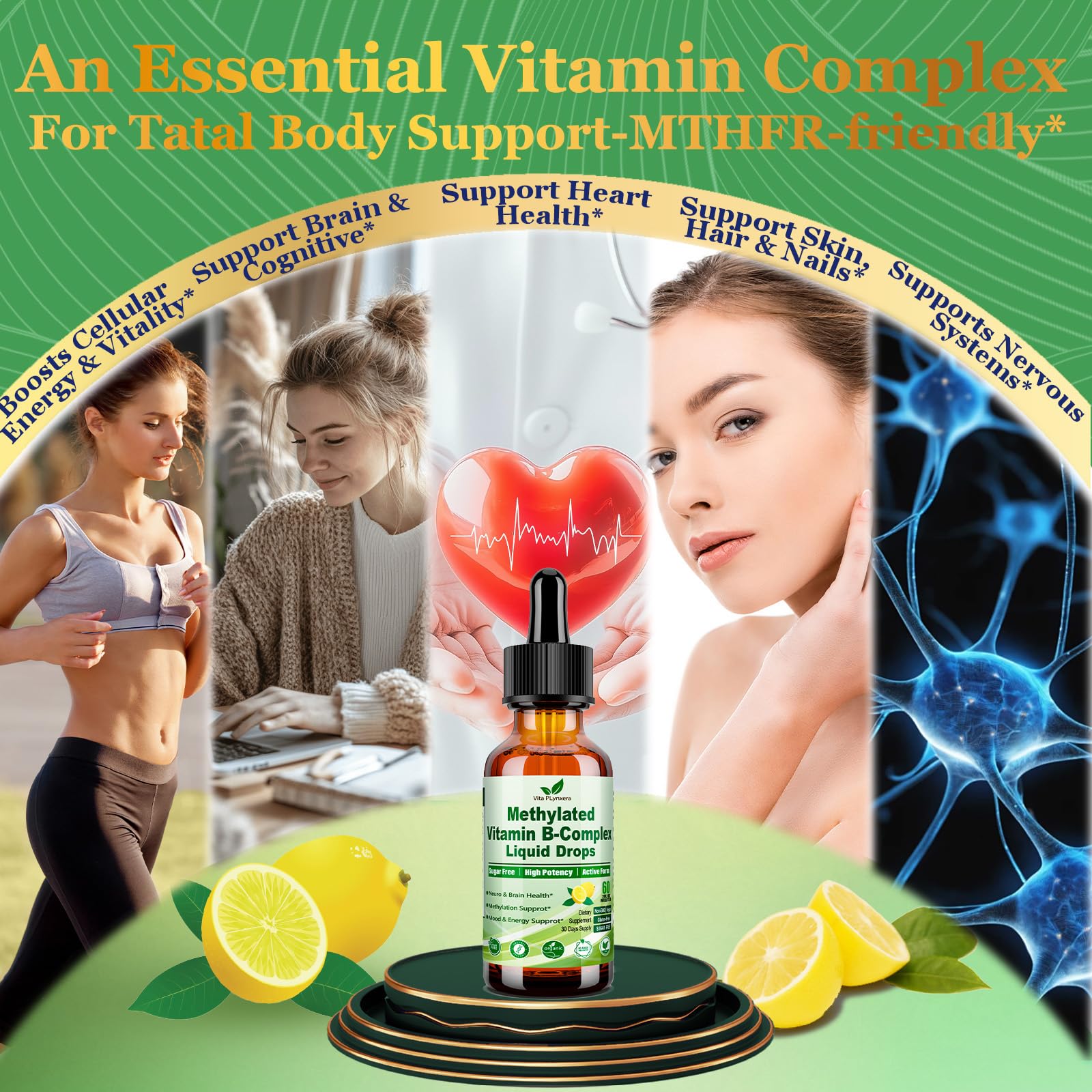 Methylated B Complex Liquid Drop Complete 9-in-1 Methyl B Vitamins w. B12 Methylfolate Inositol Choline TMG Vitamin C E, Super B-Complex Methylated for MTHFR Support, Energy Mood Nerve & Brain Health1 Vita PLynxera uk supplements