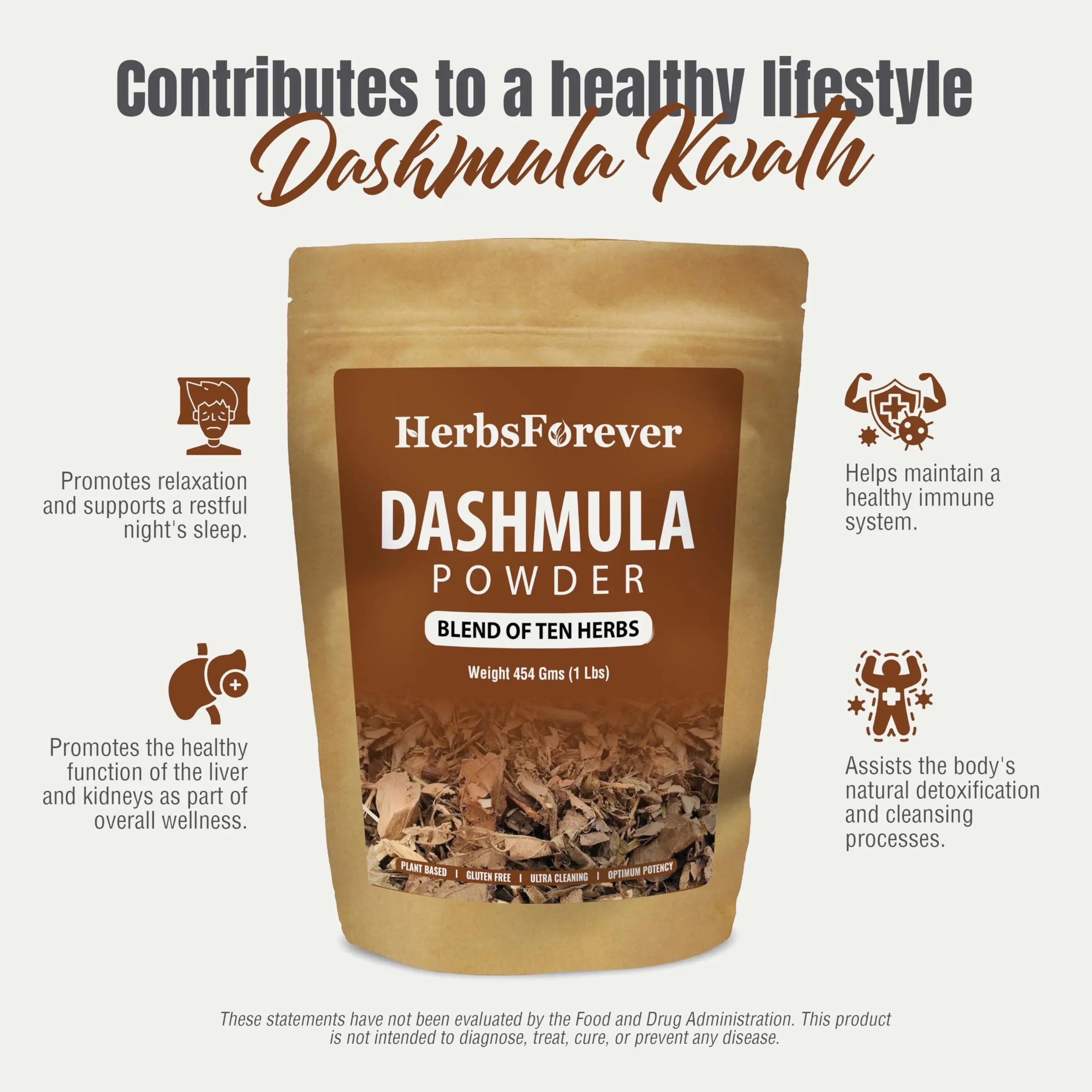Herbsforever Dashmula Cut and Sifted (Coarse/Kawth) Herbs for Tea - Joint Comfort, Vata Calming, Female Postpartum Cycle & Wellness, Ten Authentic Ayurvedic Roots, Non GMO, Vegan 454g,1 lbs,Dashmool Herbsforever uk supplements