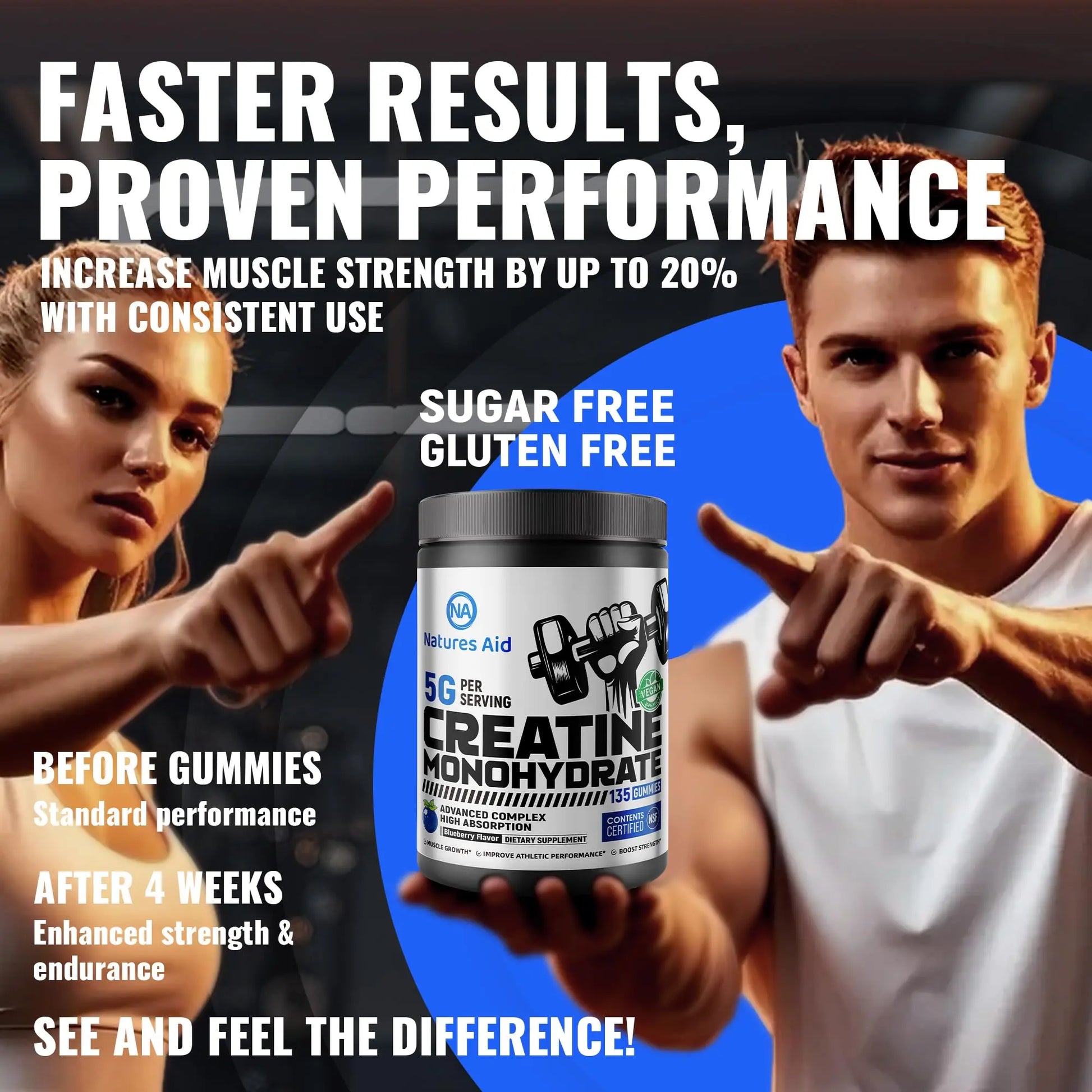 Natures Aid NSF Certified Creatine Gummy 5g - Creatine Monohydrate Gummies – Pre-Workout Energy & Muscle Growth Support for Men & Women Natures Aid uk supplements