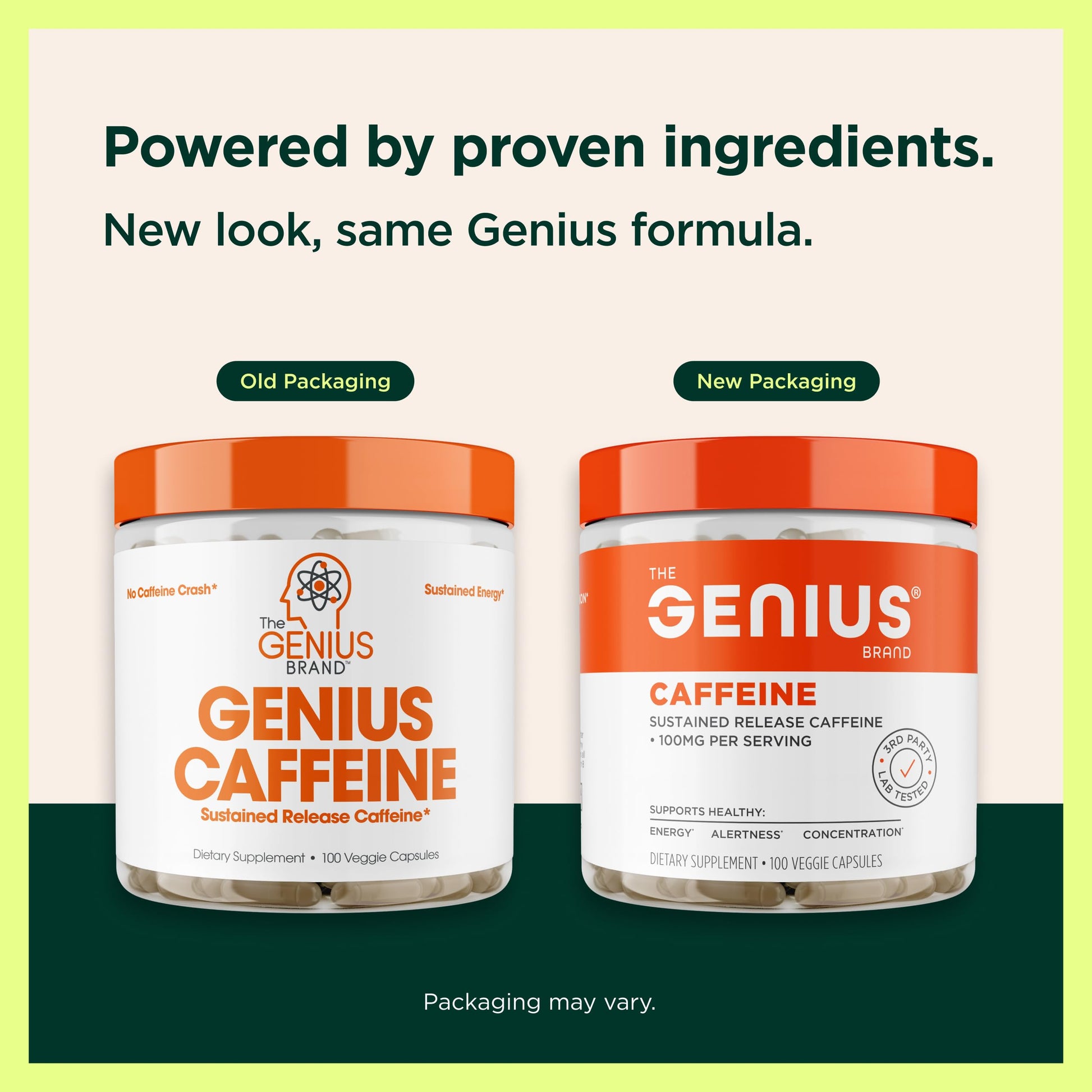 Genius Caffeine - Sustained-Release Microencapsulated Caffeine Pills for Smooth, Long-Lasting Energy & Focus - No Jitters or Crash - 100mg per Capsule - 100 Servings - Natural Performance Booster The Genius Brand uk supplements