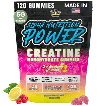 Creatine Monohydrate Gummies 5g - Raspberry Lemonade Flavored Creatine for Women and Men - Supplement for Muscle Gain, Strength, Energy, Cognitive Health, Pre and Post Workout, Recovery, (120 Gummies) Alpha Nutrition Power uk supplements