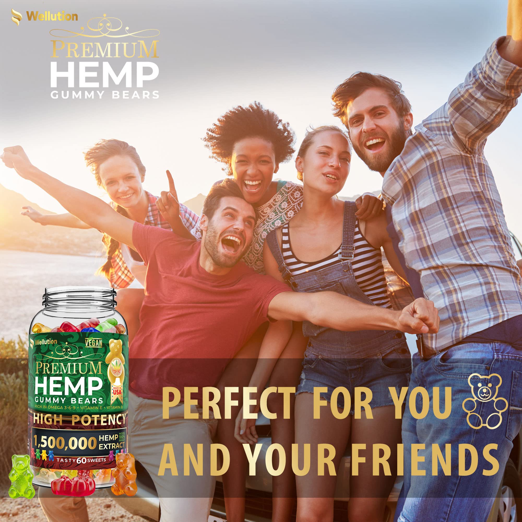 Wellution Hemp Gummies 1,500,000 XXL High Potency - Fruity Gummy Bear with Hemp Oil Wellution uk supplements