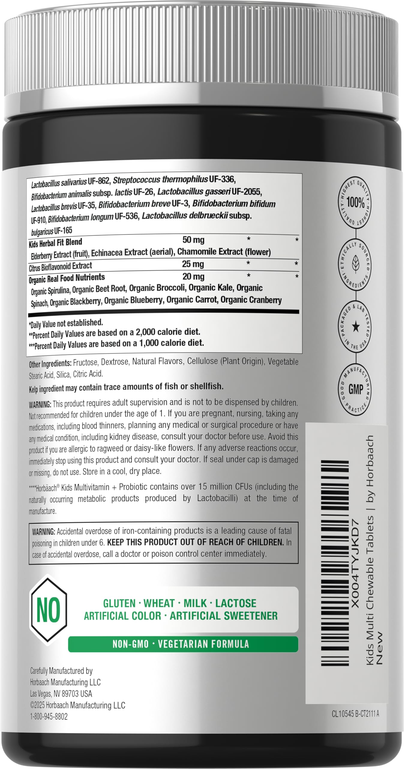 Horbäach Kids Multivitamin with Probiotics | 100 Chewable Tablets | Fruit Punch Flavor | Vegetarian, Non-GMO, Gluten Free Children's Supplement Horbäach uk supplements