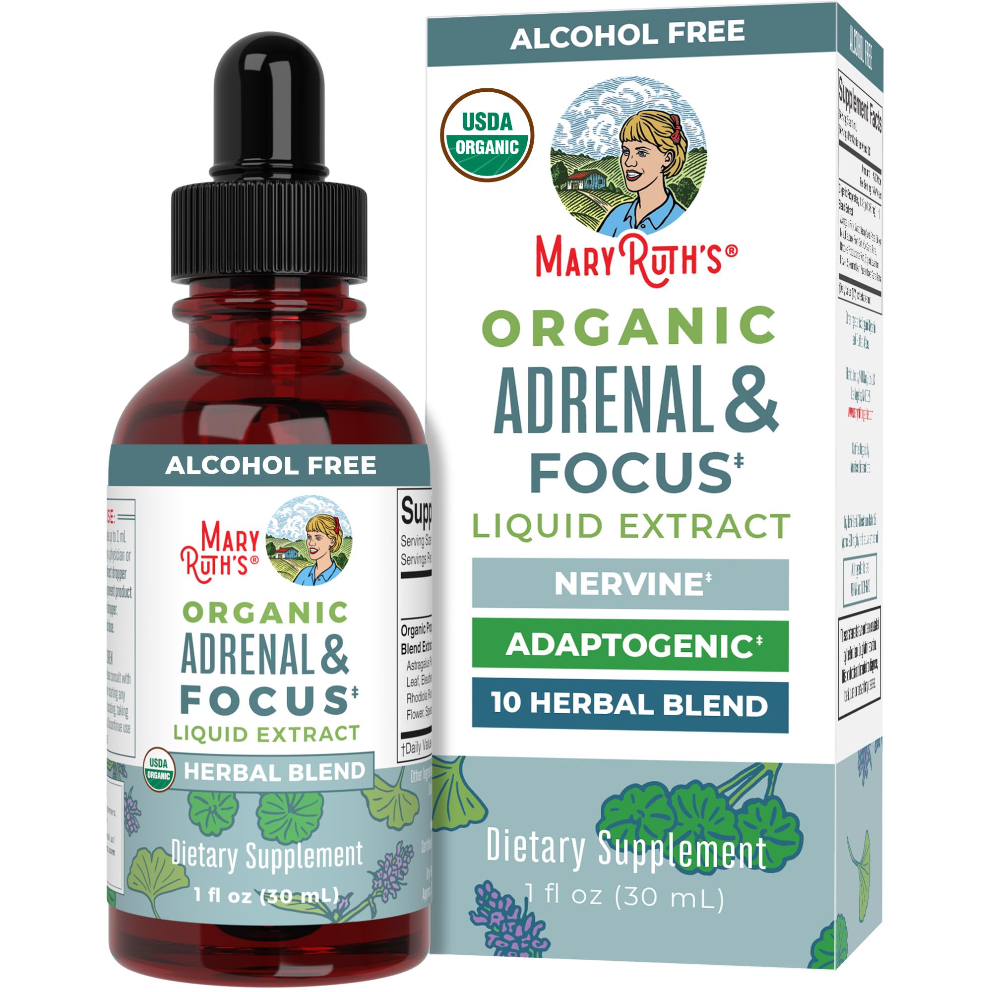 MaryRuth Organics - USDA Organic Brain Nootropic Supplement for Adults with Ginkgo Biloba & Astragalus | Focus & Adrenal Support | Brain & Memory Drops | Vegan | Non-GMO | Gluten Free | 30 Servings MARYRUTH'S uk supplements