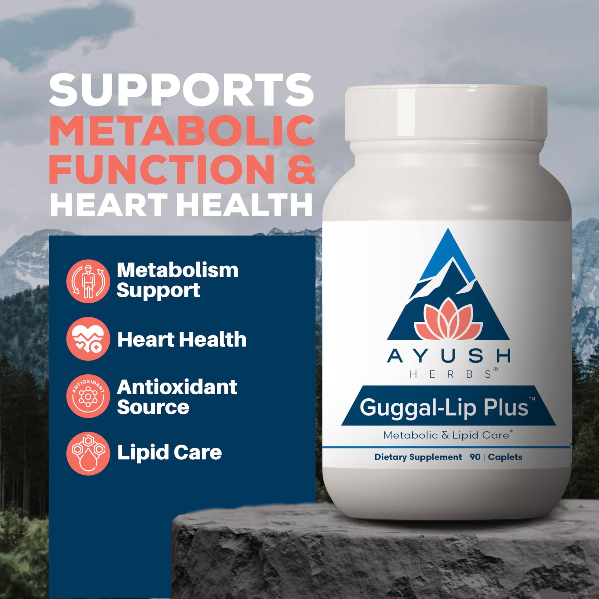 Ayush Herbs Guggal-Lip Plus - Metabolic Vitamins for Women & Men, Daily Pill, Pure & Natural Metabolic Health Supplement with Guggul - 90 Vegetarian Caplets (1 Count) Ayush Herbs uk supplements