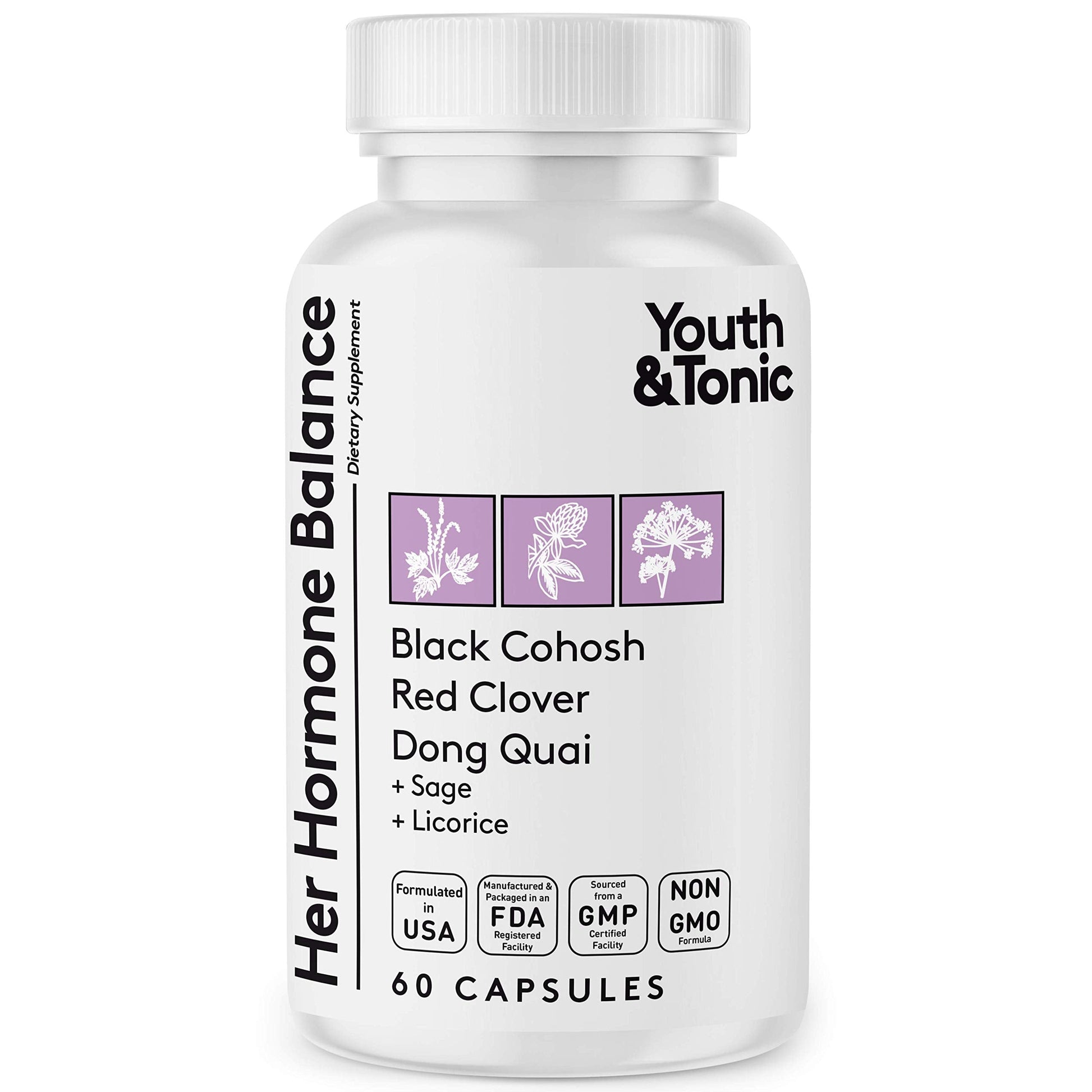 Youth & Tonic Her Hormone Balance – Menopause Supplement for Women, Perimenopause Support, Non-Hormonal Herbal Formula with Black Cohosh for Hot Flashes & Night Sweats, 60 Capsules Youth & Tonic uk supplements