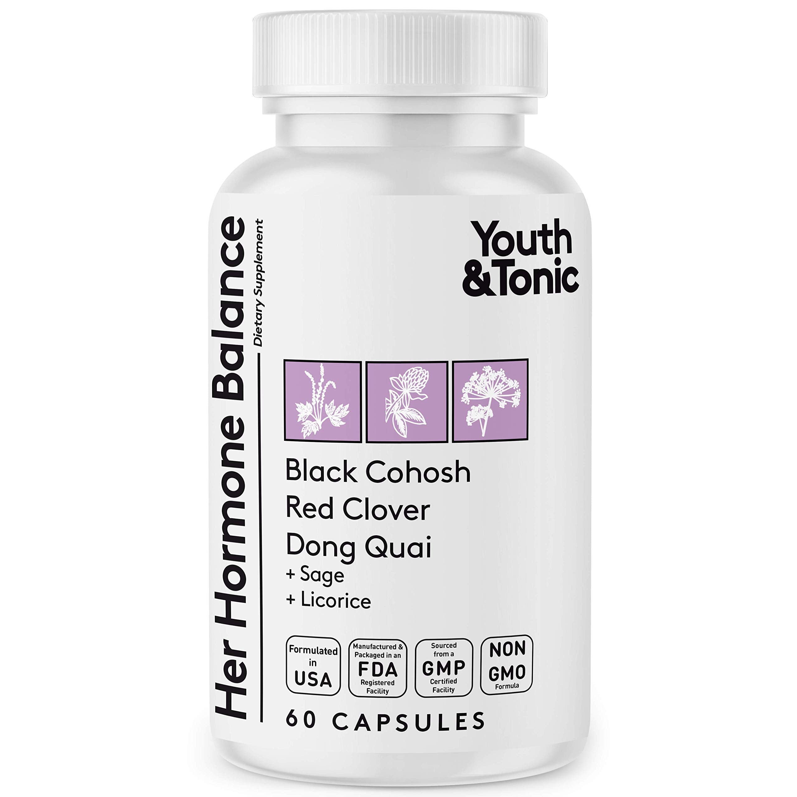 Youth & Tonic Her Hormone Balance – Menopause Supplement for Women, Perimenopause Support, Non-Hormonal Herbal Formula with Black Cohosh for Hot Flashes & Night Sweats, 60 Capsules Youth & Tonic uk supplements
