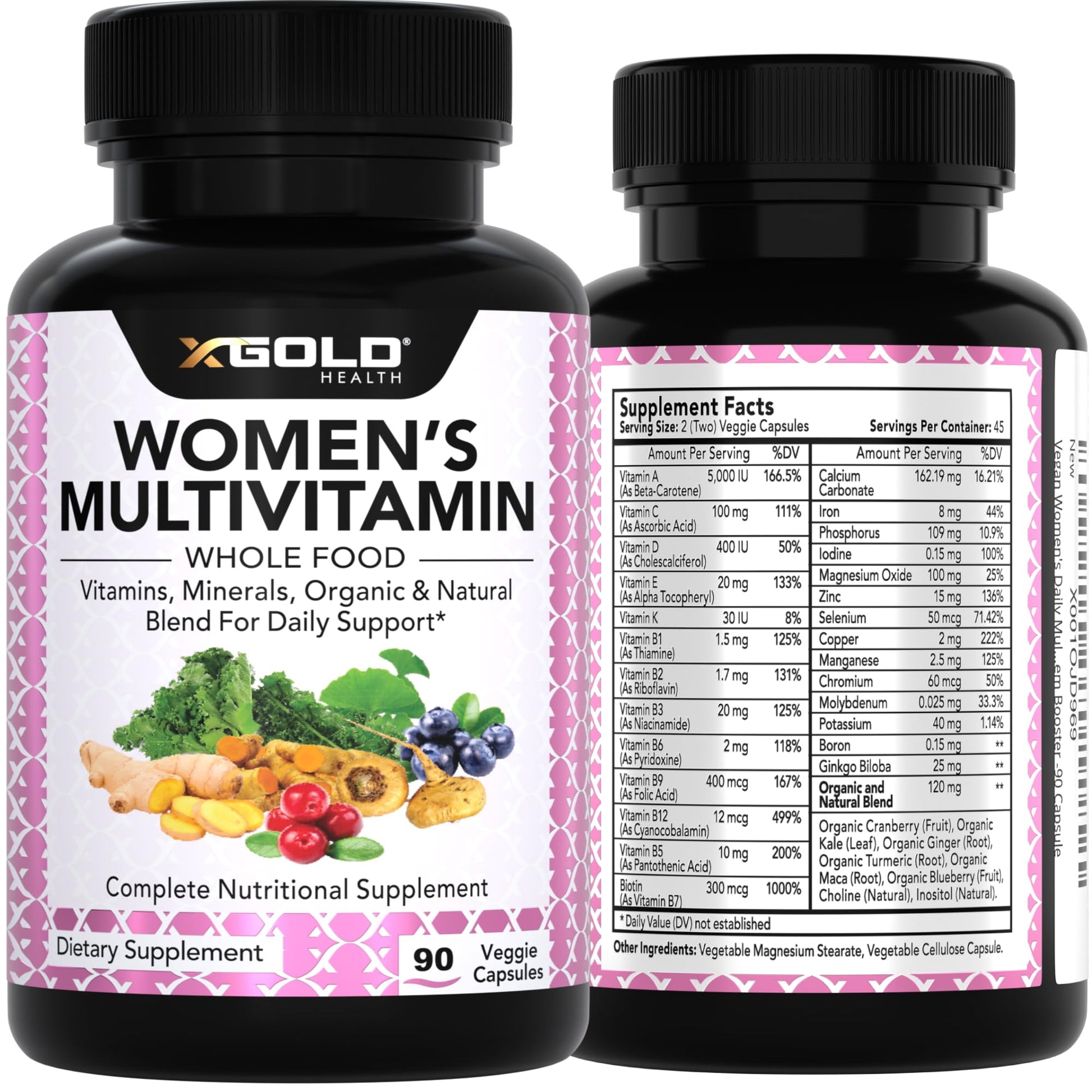 Vegan Women's Daily Multivitamin 50 Plus with Organic WholeFood Based Natural Ingredients, Ginger, Maca, Multi-Vitamin B Complex & More X Gold Health uk supplements