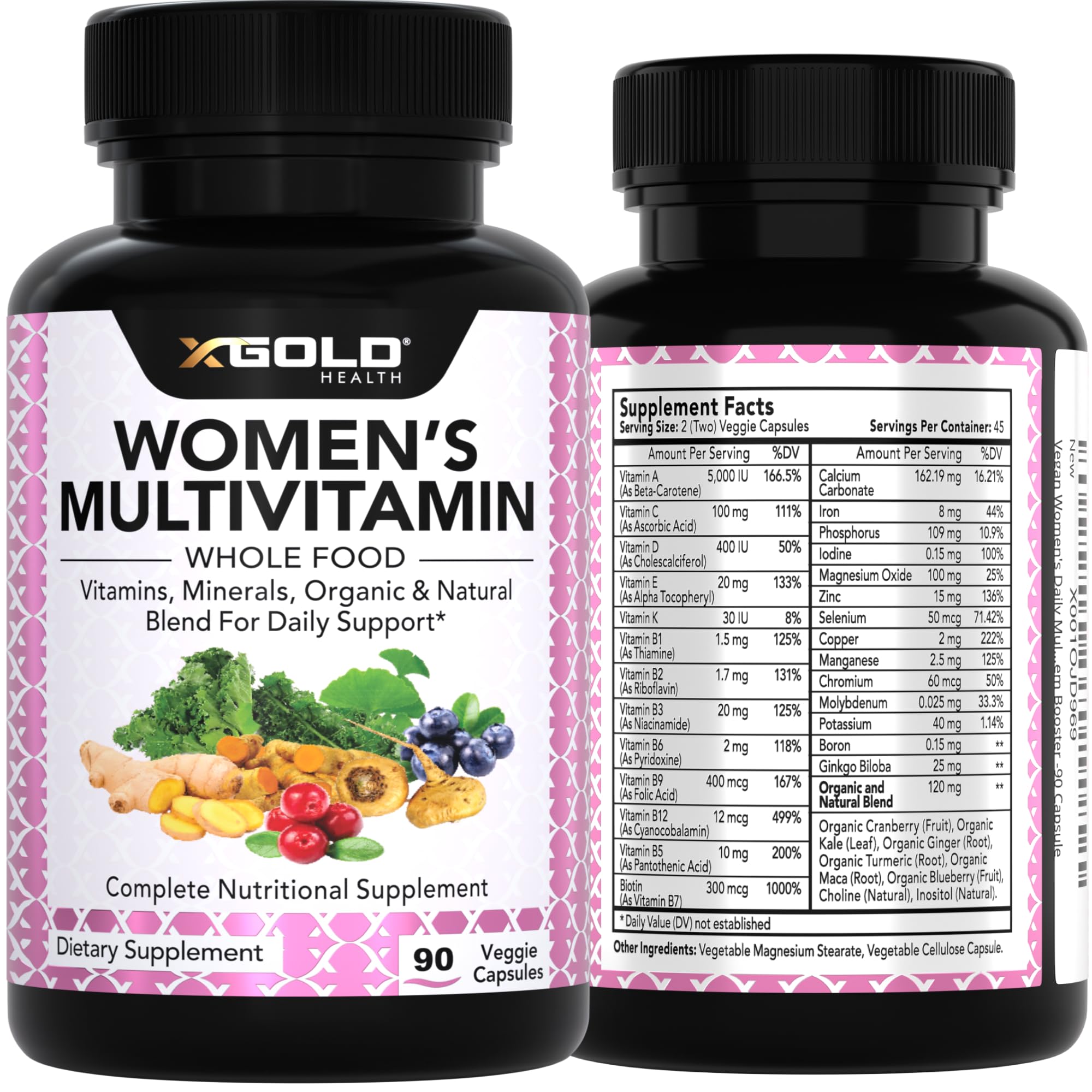 Vegan Women's Daily Multivitamin 50 Plus with Organic WholeFood Based Natural Ingredients, Ginger, Maca, Multi-Vitamin B Complex & More X Gold Health uk supplements