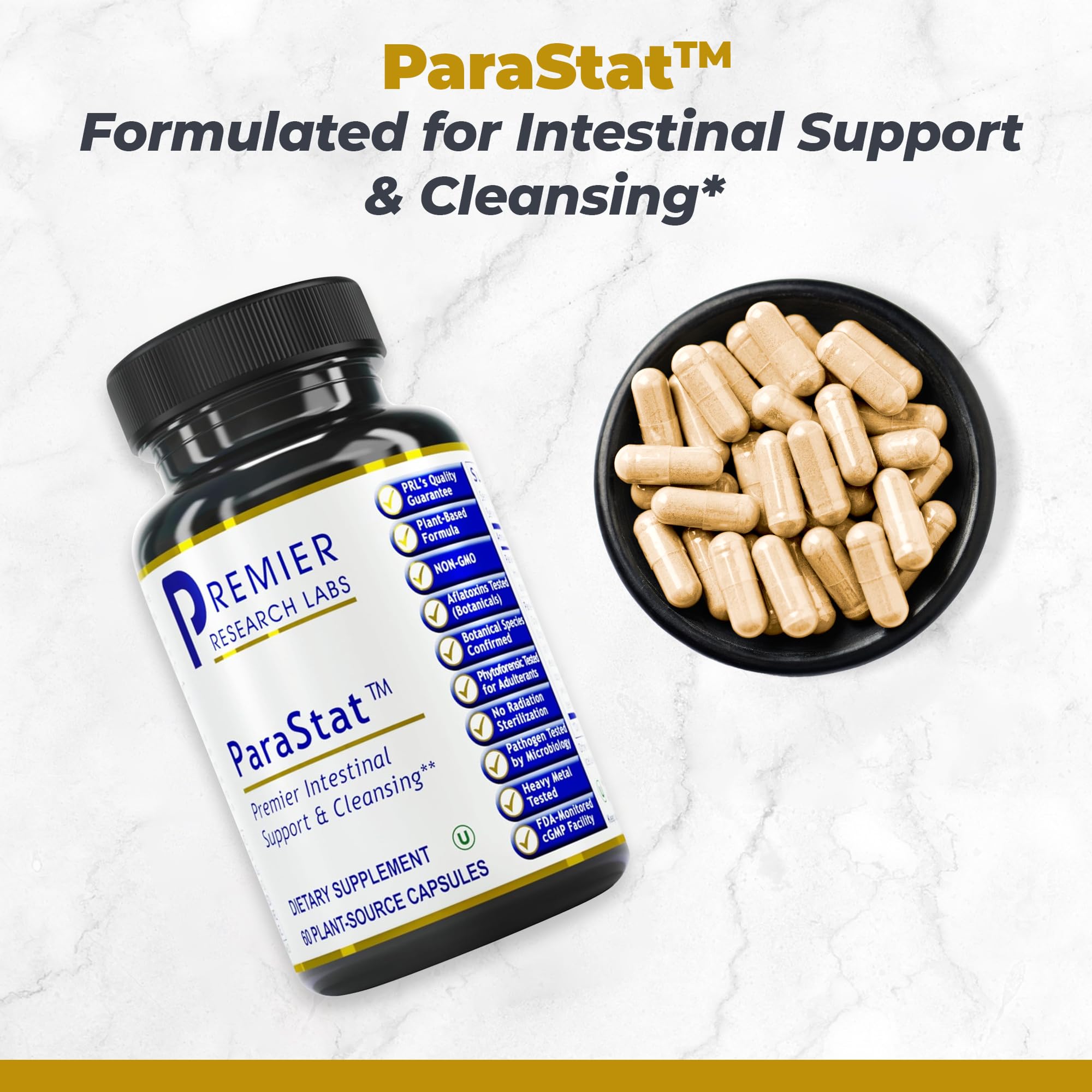 Premier Research Labs ParaStat - Intestinal Cleanse, Natural Gut Cleanse for Women & Men, Support for Colon Detox, Bloating, Digestion & Constipation - 90 Capsules (30 Day Supply) Premier Research Labs uk supplements
