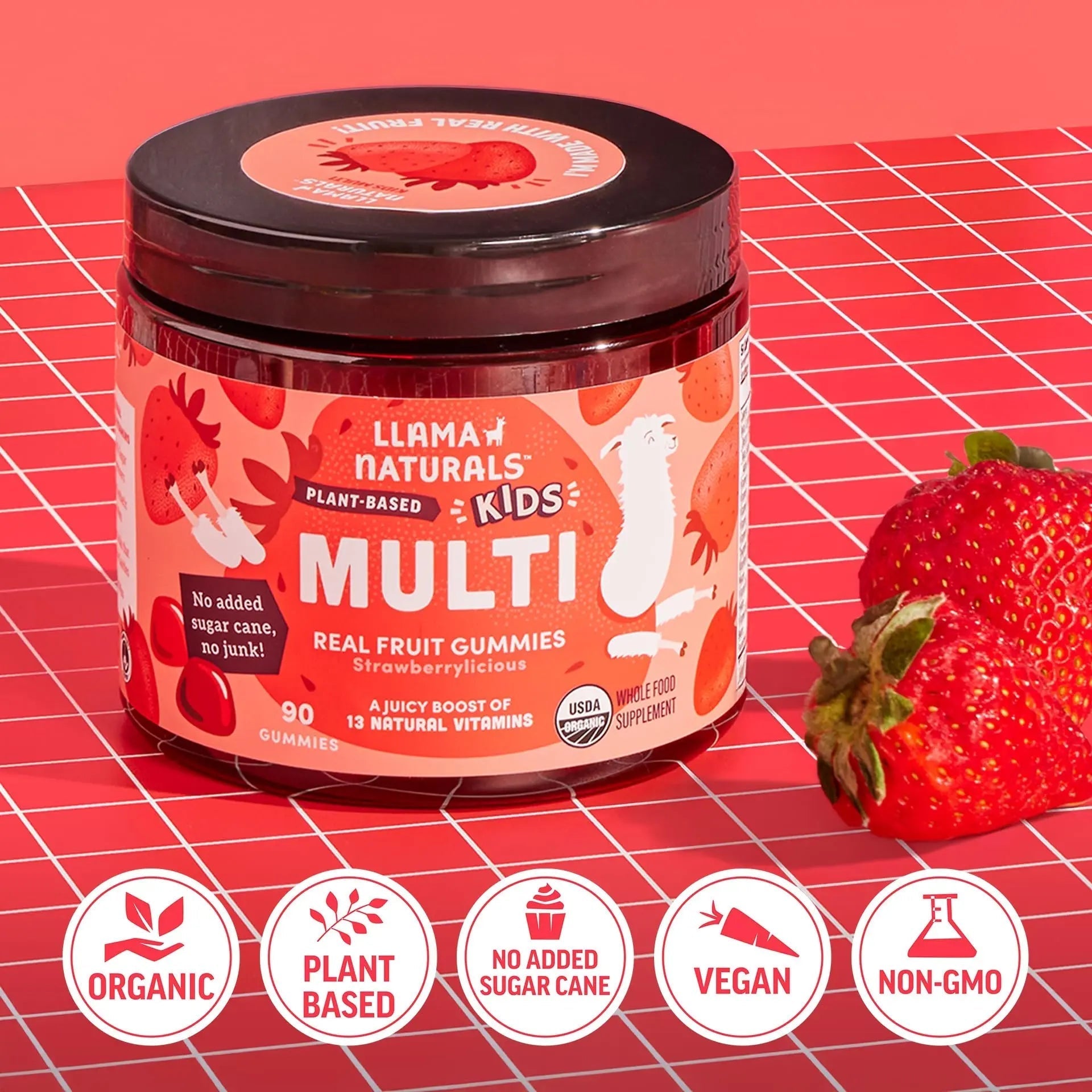 Llama Naturals Kids Multivitamin Gummies | Real Fruit, No Added Sugar Cane | Organic Vegan Toddler Whole Food Vitamins | Llama Naturals uk supplements