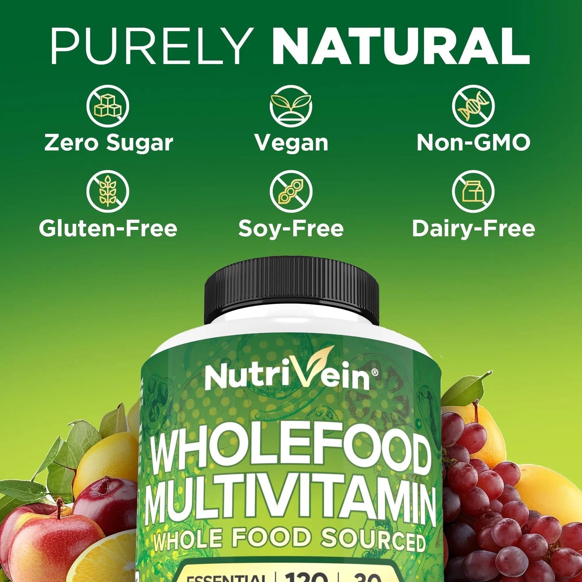 Nutrivein Whole Food Multivitamin for Men & Women – 120 Vegan Multivitamin Caps for Adults – Daily Energy, Immune & Heart Support Nutrivein uk supplements
