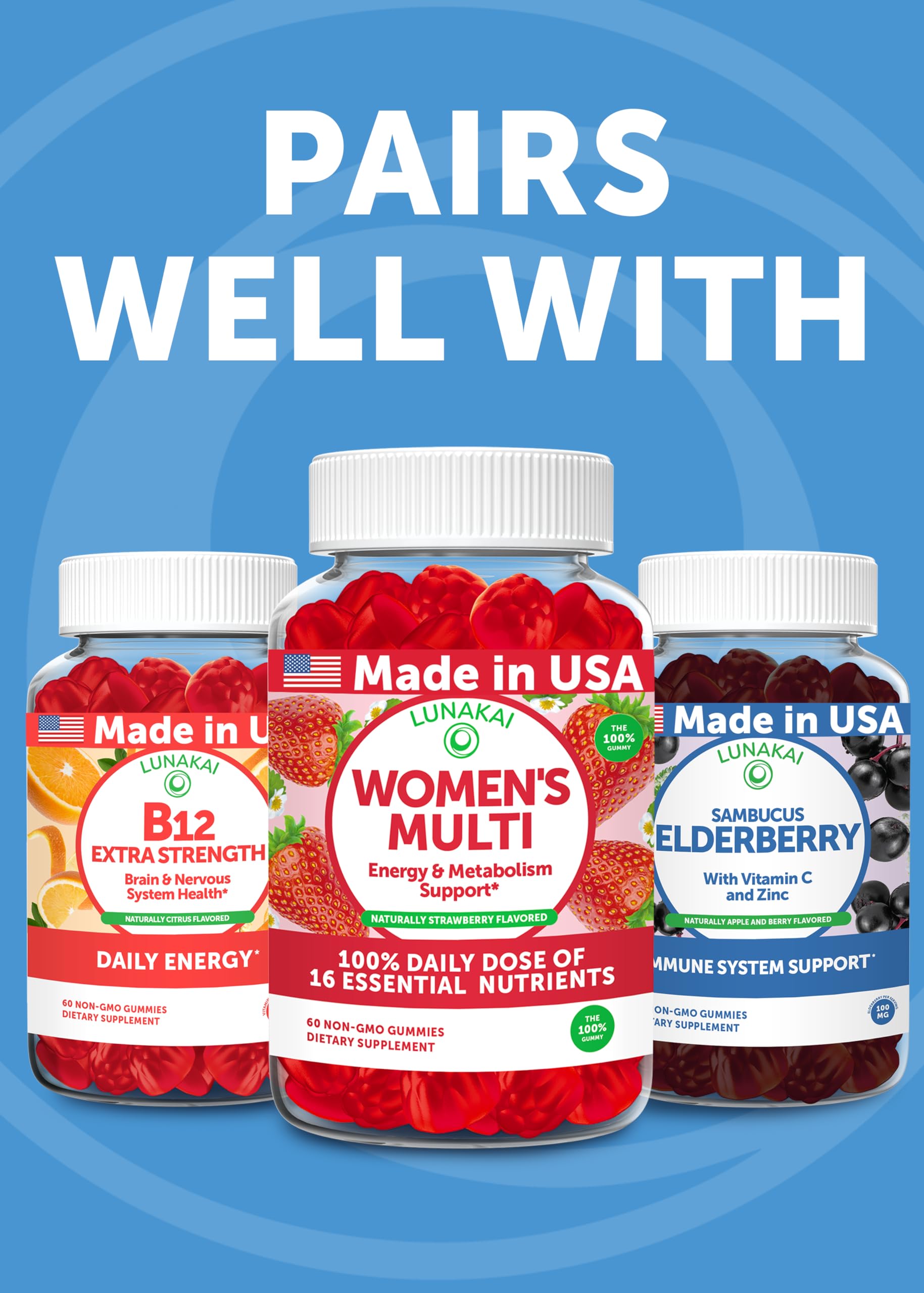 Lunakai USA Made Magnesium Glycinate Gummies with L-Theanine for Kids & Adults – 420mg Magnesium Supplement for Calm