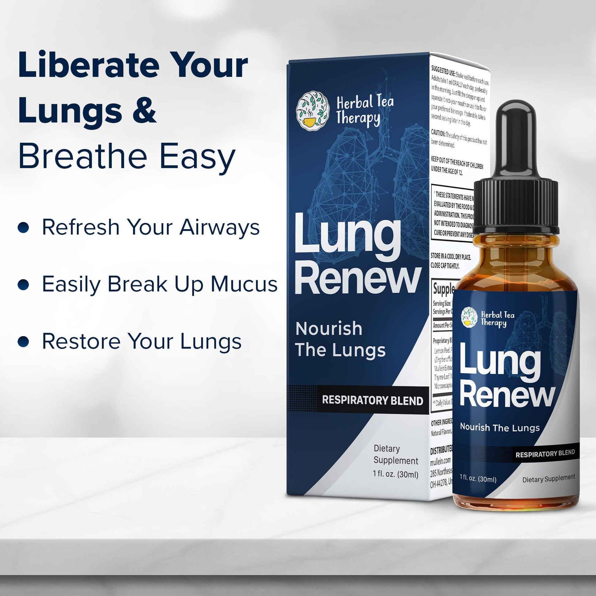 Herbal Tea Therapy Lung Renew Mullein Drops for Lungs (1 fl. oz.): Peppermint, Thyme, & Mullein Leaf Extract for Lungs Detox & Daily Respiratory Comfort - GMO-Free & Made in USA Herbal Tea Therapy uk supplements