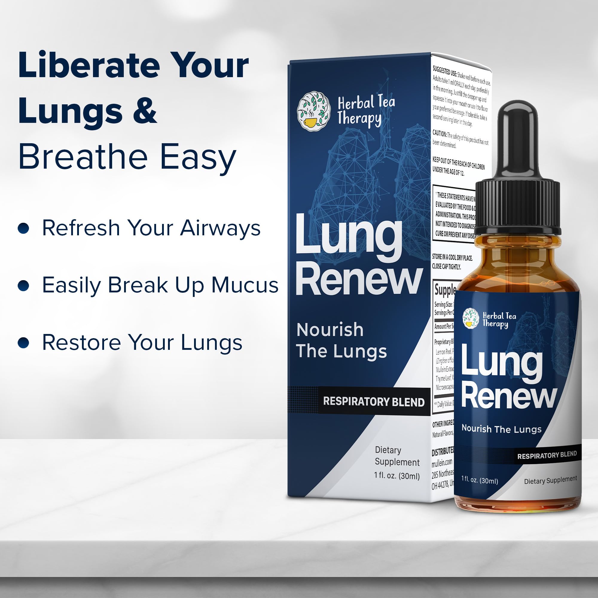 Herbal Tea Therapy Lung Renew Mullein Drops for Lungs (1 fl. oz.): Peppermint, Thyme, & Mullein Leaf Extract for Lungs Detox & Daily Respiratory Comfort - GMO-Free & Made in USA Herbal Tea Therapy uk supplements
