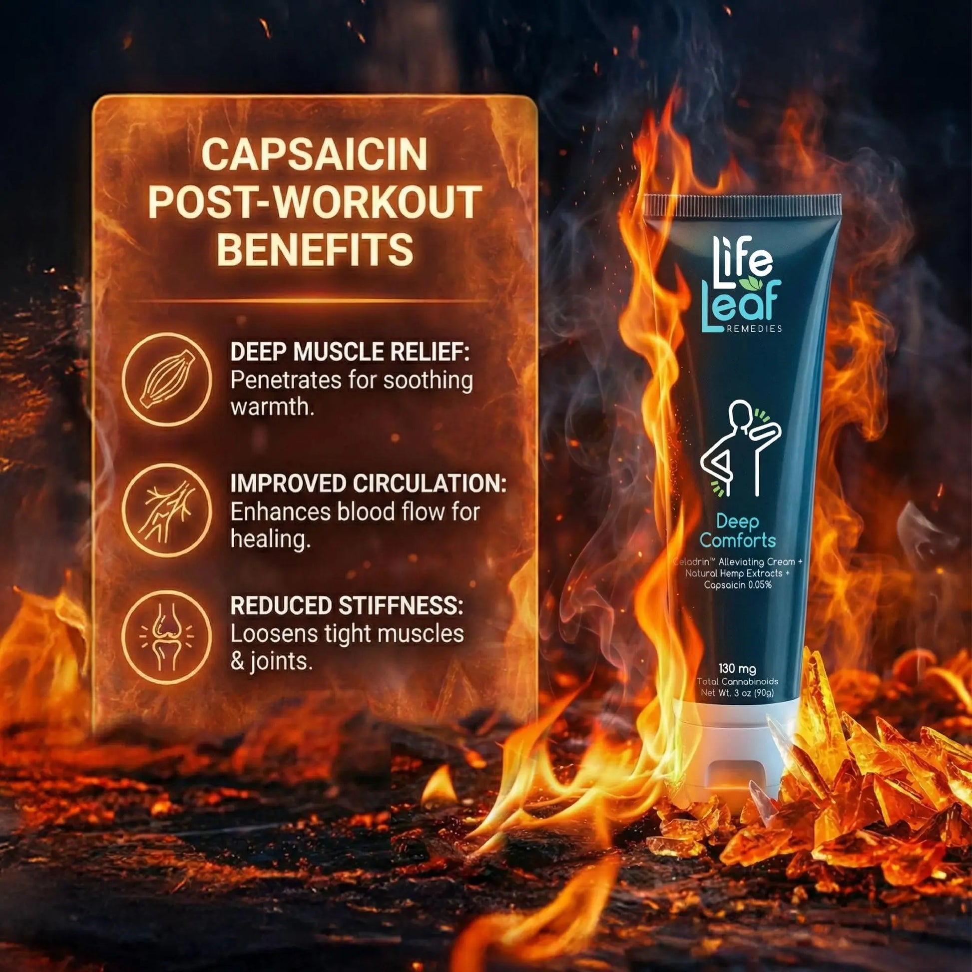 Capsaicin Cream (.05%) - Extra Strength Joint & Muscle, Knee & Back, Neck & Shoulder, Sore Muscle Cream with Capsaicin, Menthol, Celadrin and Hemp - Non-Greasy 3 OZ Deep Comforts by Life Leaf Life Leaf Remedies uk supplements