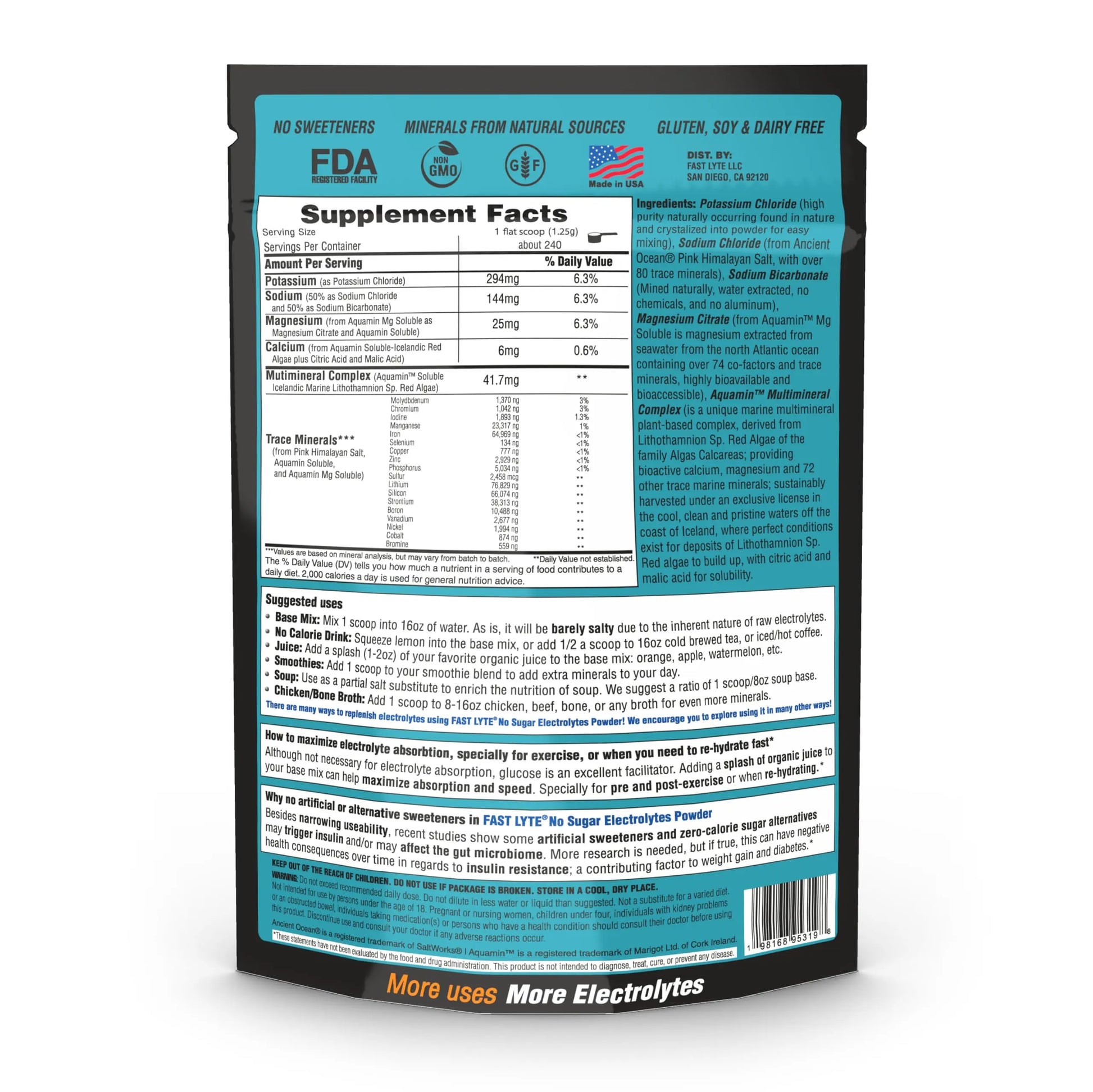 FAST LYTE No Sugar Electrolytes Powder in the Raw | Mix in Coffee, Soup, Juice, Water, Smoothies, Broth, Anything | No Sweeteners or Flavorings | Keto & Sugar Free | Non-GMO & Vegan FAST LYTE uk supplements