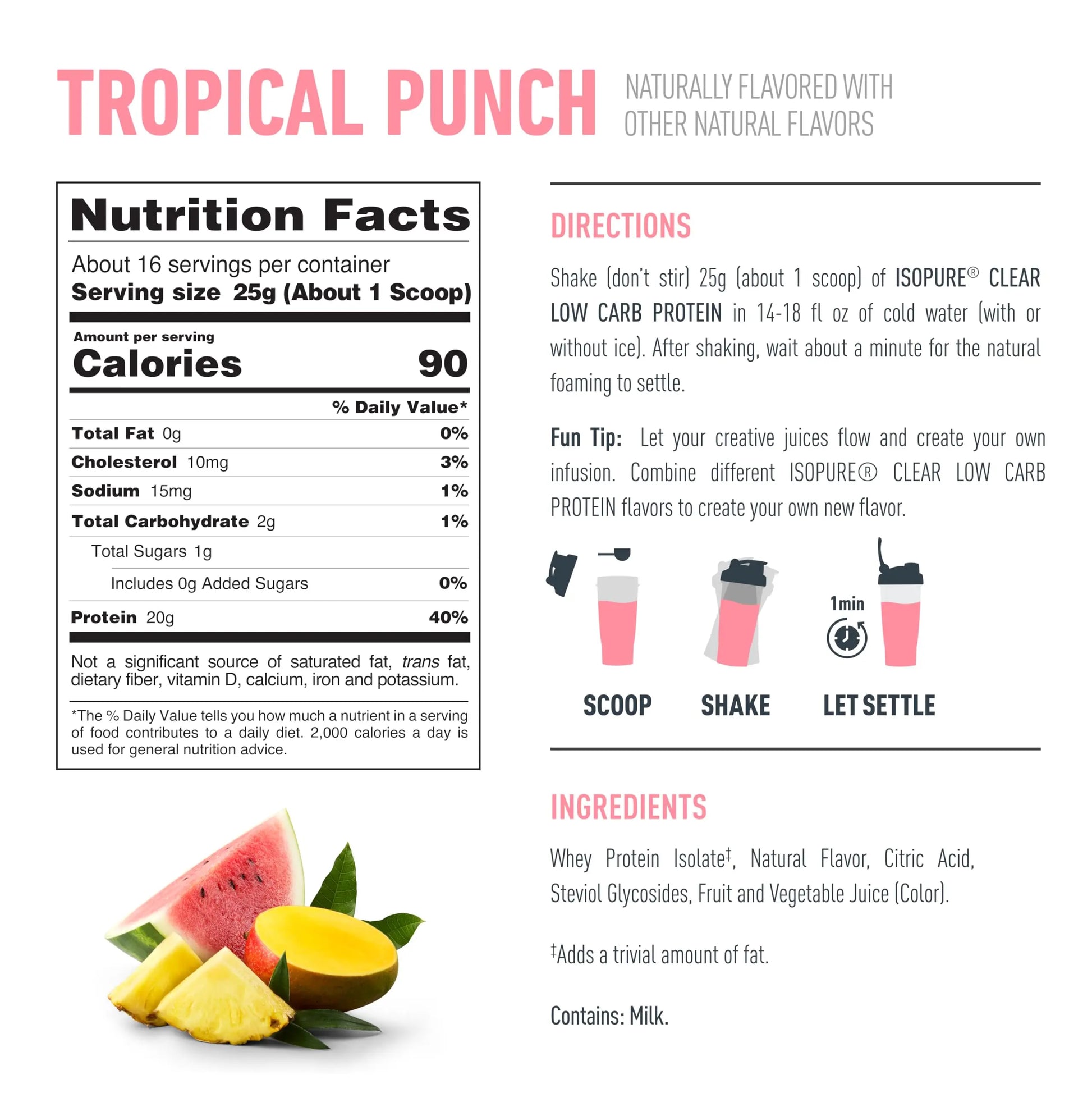 Isopure Clear Whey Isolate Protein Powder, Lactose Free, Gluten Free, Naturally Flavored, Tropical Punch, 20g Protein Per Serving, 14.1 Oz, 16 Servings (Packaging May Vary) Isopure uk supplements