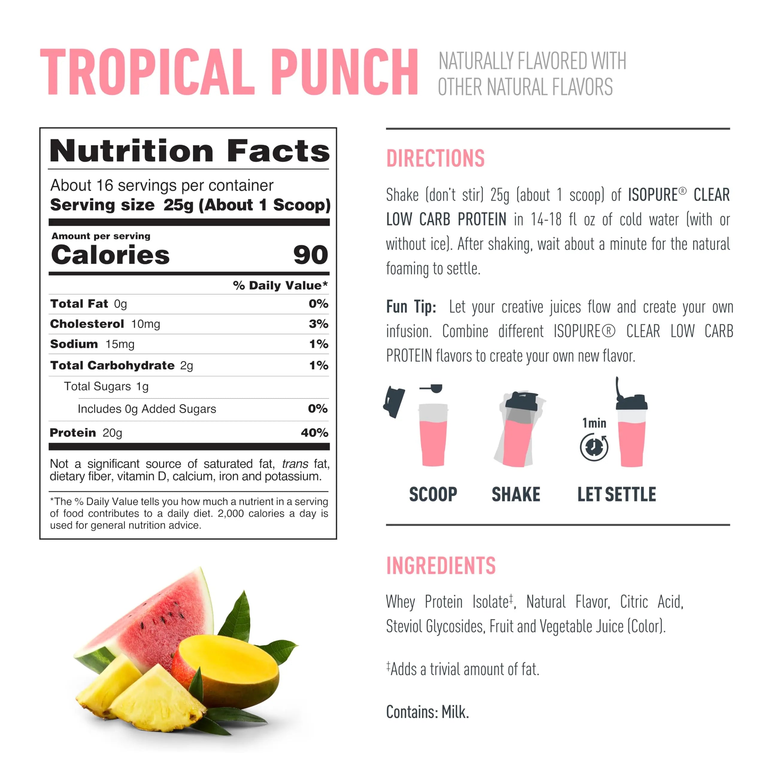 Isopure Clear Whey Isolate Protein Powder, Lactose Free, Gluten Free, Naturally Flavored, Tropical Punch, 20g Protein Per Serving, 14.1 Oz, 16 Servings (Packaging May Vary) Isopure uk supplements
