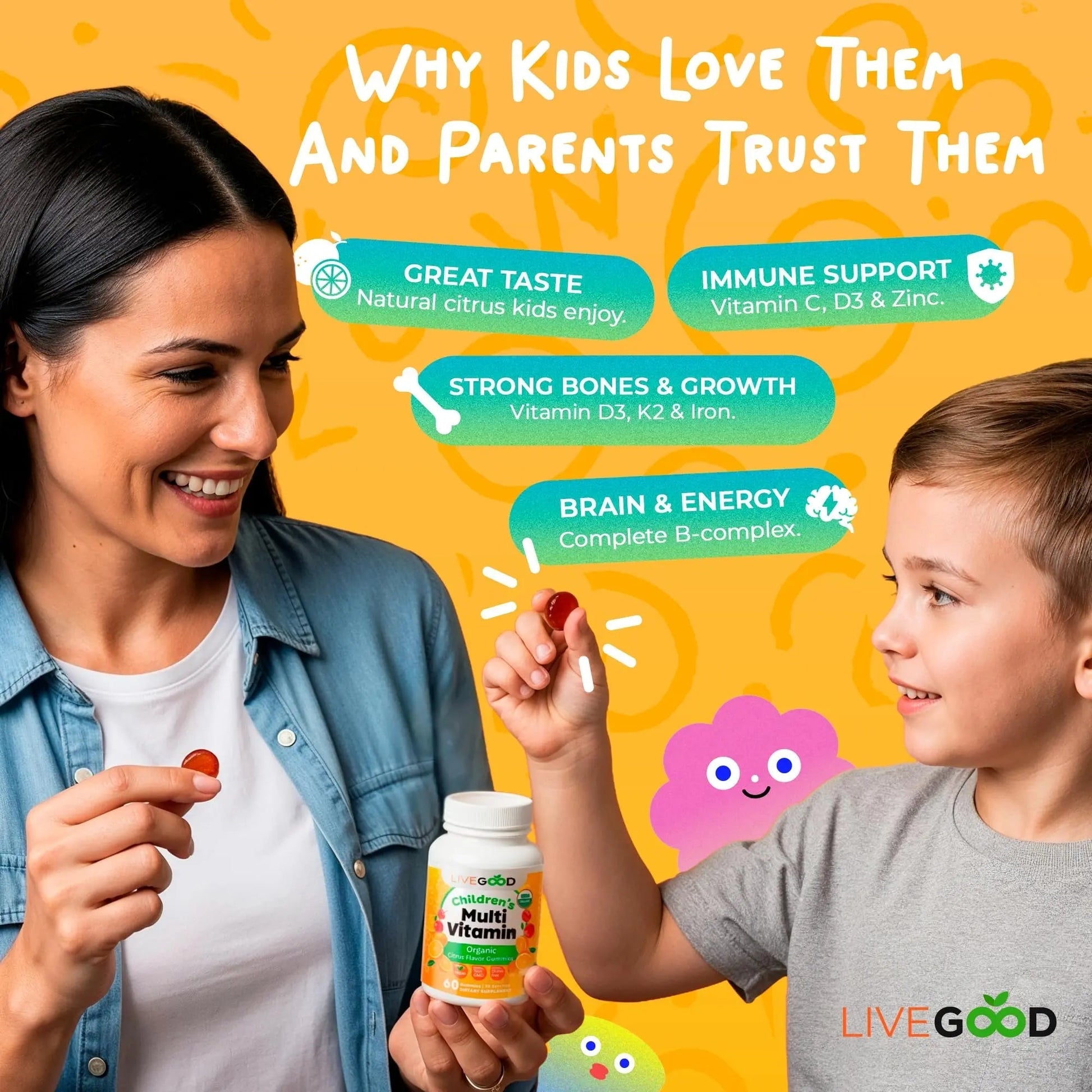 LIVEGOOD Organic Children’s Multivitamin Gummies, Kids Multivitamin, Vitamin D for Toddlers and Children, Organic Kids Chewable Vitamins for Immunity LIVEGOOD uk supplements