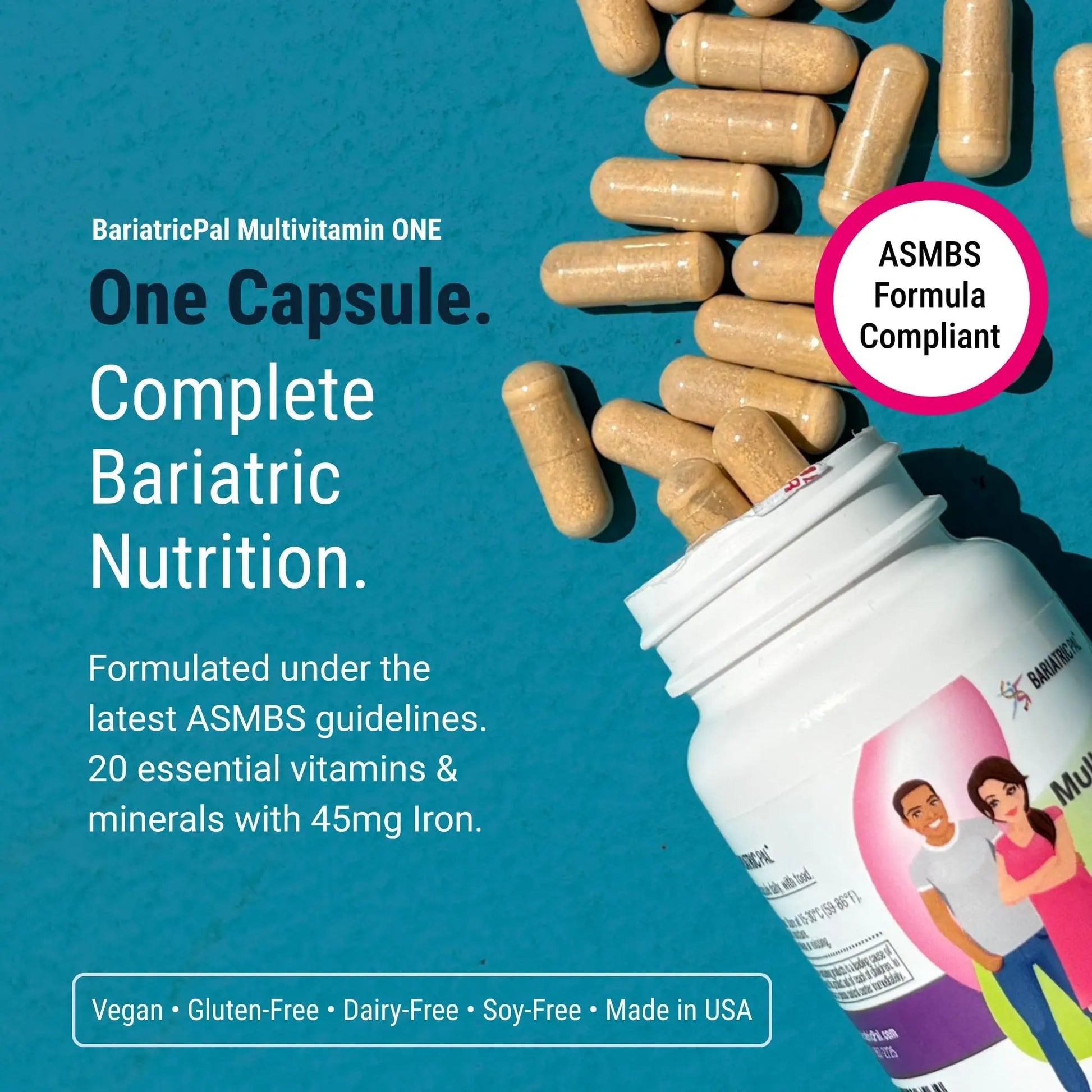 BariatricPal Multivitamin ONE 1 per Day! Bariatric Multivitamin Capsule with 45 mg of Iron | Easy to Swallow Capsule | BariatricPal uk supplements