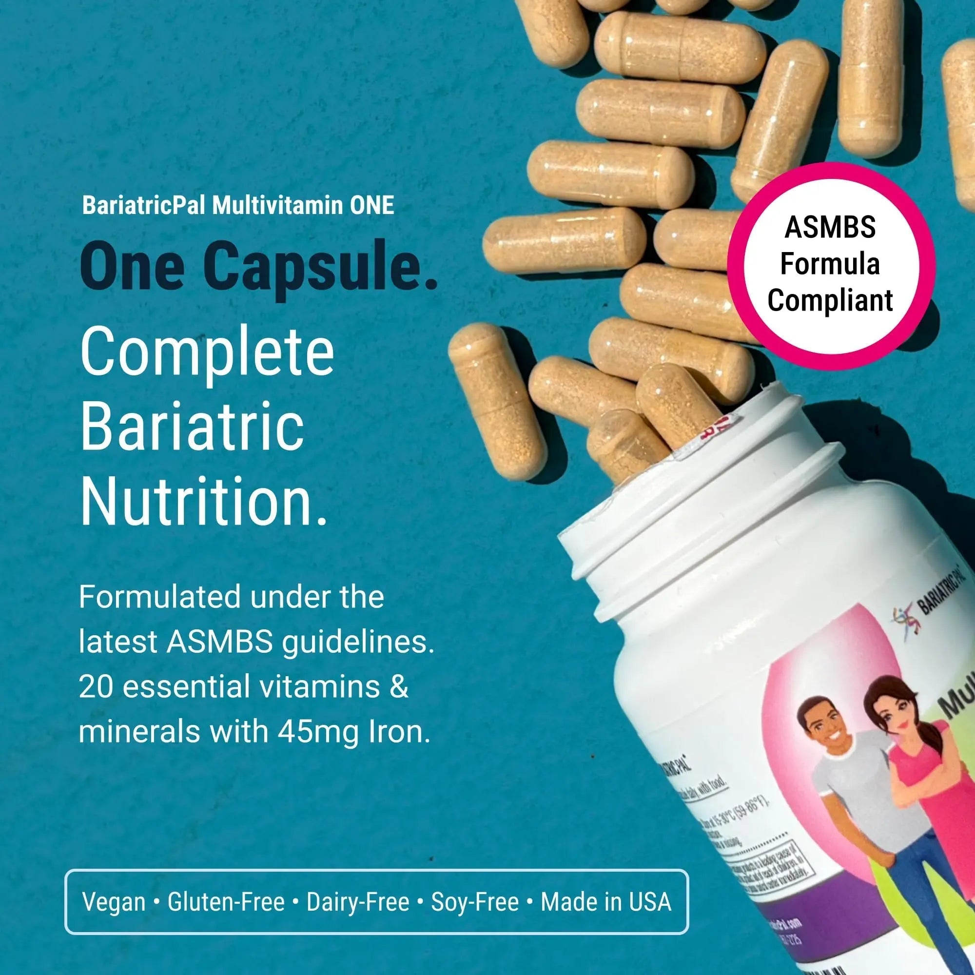 BariatricPal Multivitamin ONE 1 per Day! Bariatric Multivitamin Capsule with 18 mg of Iron | Easy to Swallow Capsule | BariatricPal uk supplements