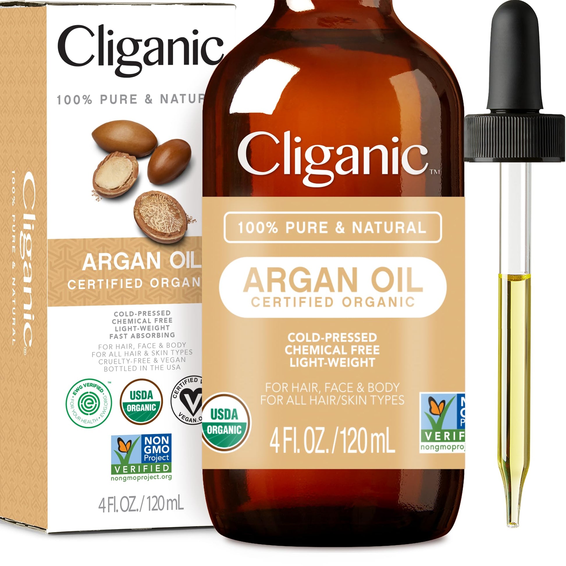 Cliganic USDA Organic Argan Oil, 100% Pure | for Hair, Face & Skin | Natural Cold Pressed Carrier Oil Cliganic uk supplements