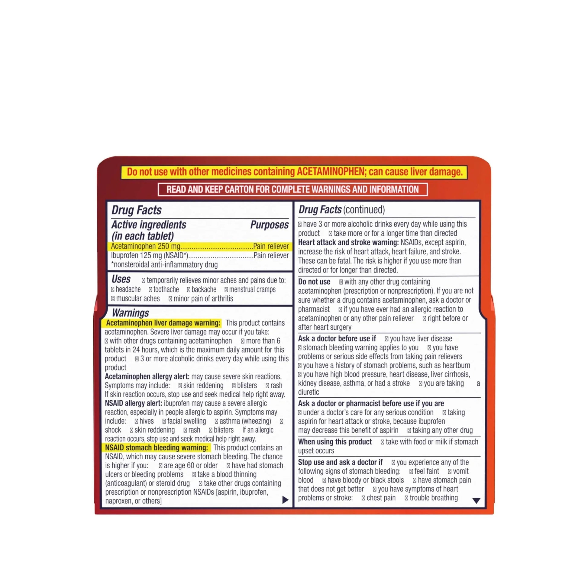 Motrin Dual Action with Tylenol, Fast-Acting Dual Action Pain Reliever with Ibuprofen & Acetaminophen for Minor Aches & Pains, Ibuprofen (NSAID) 125 mg & Acetaminophen 250 mg, 80 ct Motrin uk supplements