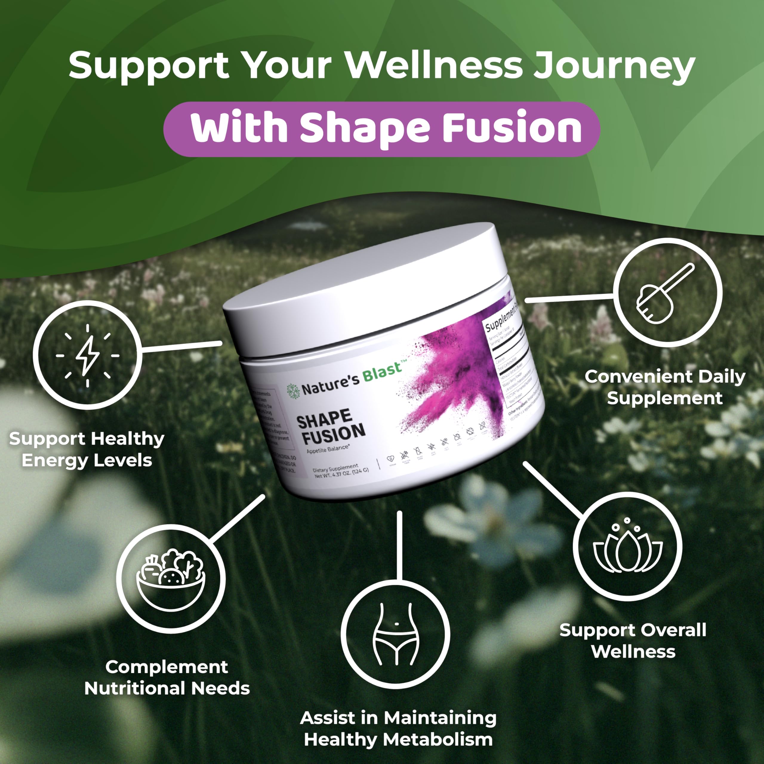 NATURES BLAST Shape Fusion® - GLP-1 Supplements with Ashwagandha, Hibiscus, Ceylon Cinnamon, Maqui Berry & African Mango Extract - Supports Healthy Habits, Energy & Body Balance - 30 Servings NATURES BLAST uk supplements