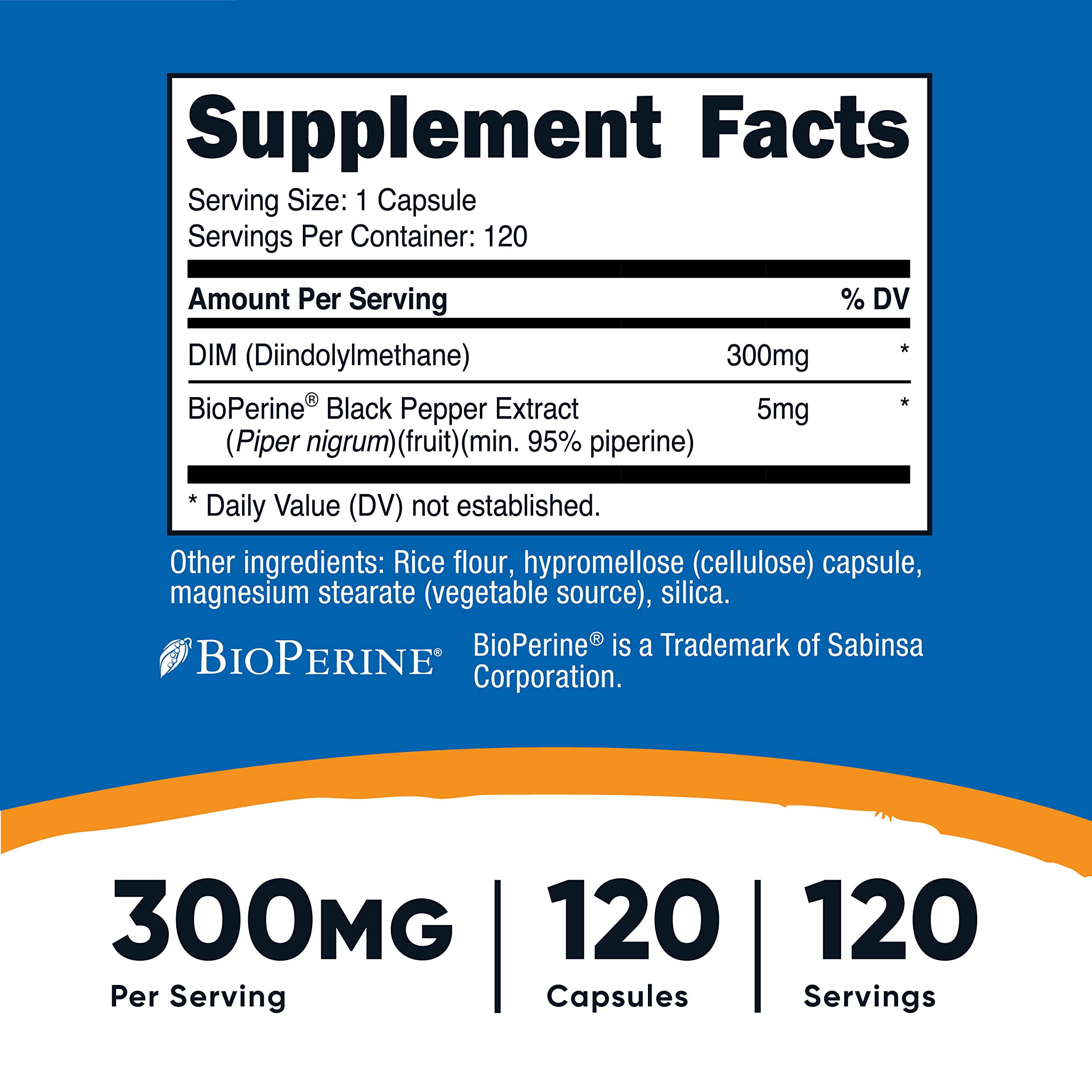 Nutricost DIM (Diindolylmethane) Plus BioPerine 300mg, 120 Vegetarian Capsules Nutricost uk supplements