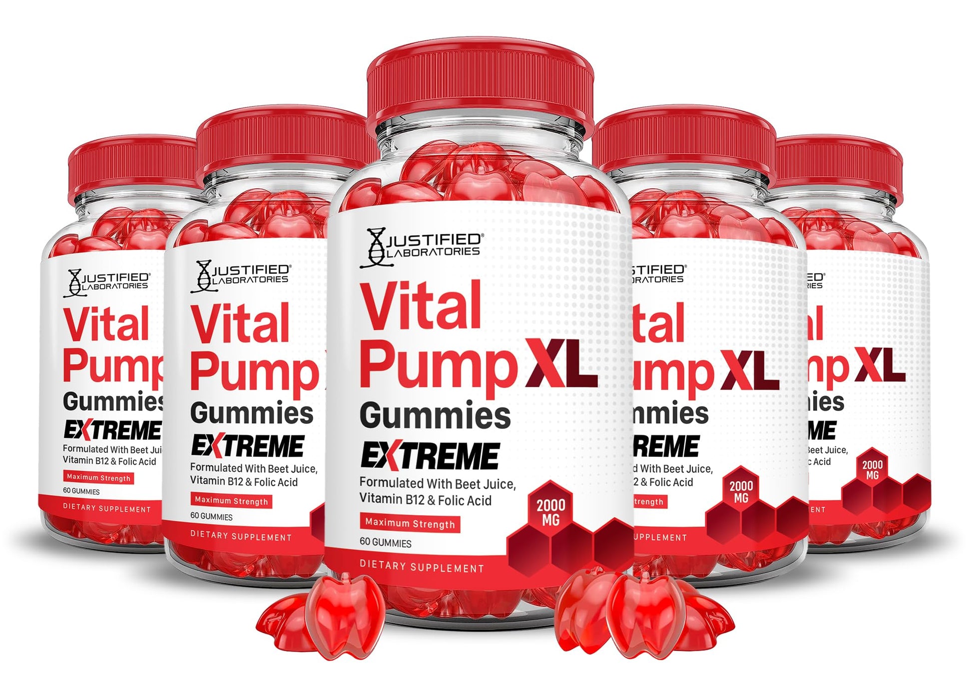 Justified Laboratories (5 Pack) Vital Pump XL Extreme 2000MG Performance Gummies Vital PumpXL Advanced Formula Formulated with Beet Juice ACV Pomegranate Powder B12 Vegan Non GMO 300 Gummys Justified Laboratories uk supplements