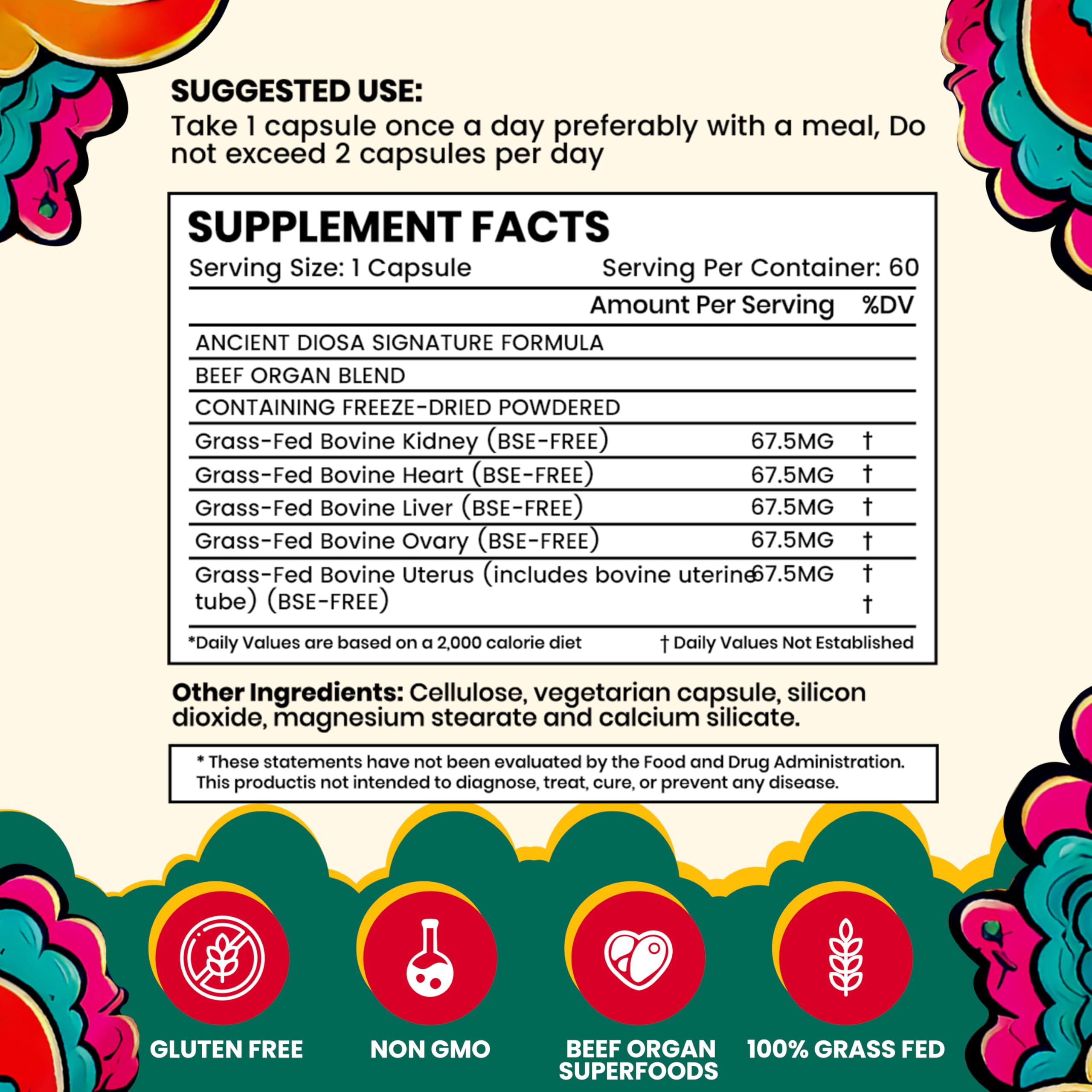 ANCIENT DIOSA Grass Fed Beef Liver Capsules - Female-Focused Organ Supplement with Liver, Heart, Ovary & Uterus - Supports Hormone Balance & Vitality, Whole Body Wellness - 60 Capsules ANCIENT DIOSA uk supplements