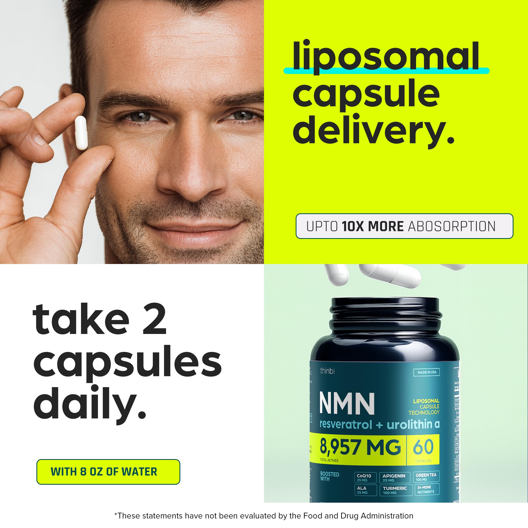 NMN Supplement 8957mg with Real NAD+ Not Just a Booster | Urolithin A, Resveratrol, CoQ10, Alpha Lipoic Acid, Green Tea Extract | Cellular Longevity & Energy Support for Men & Women Thinbi uk supplements