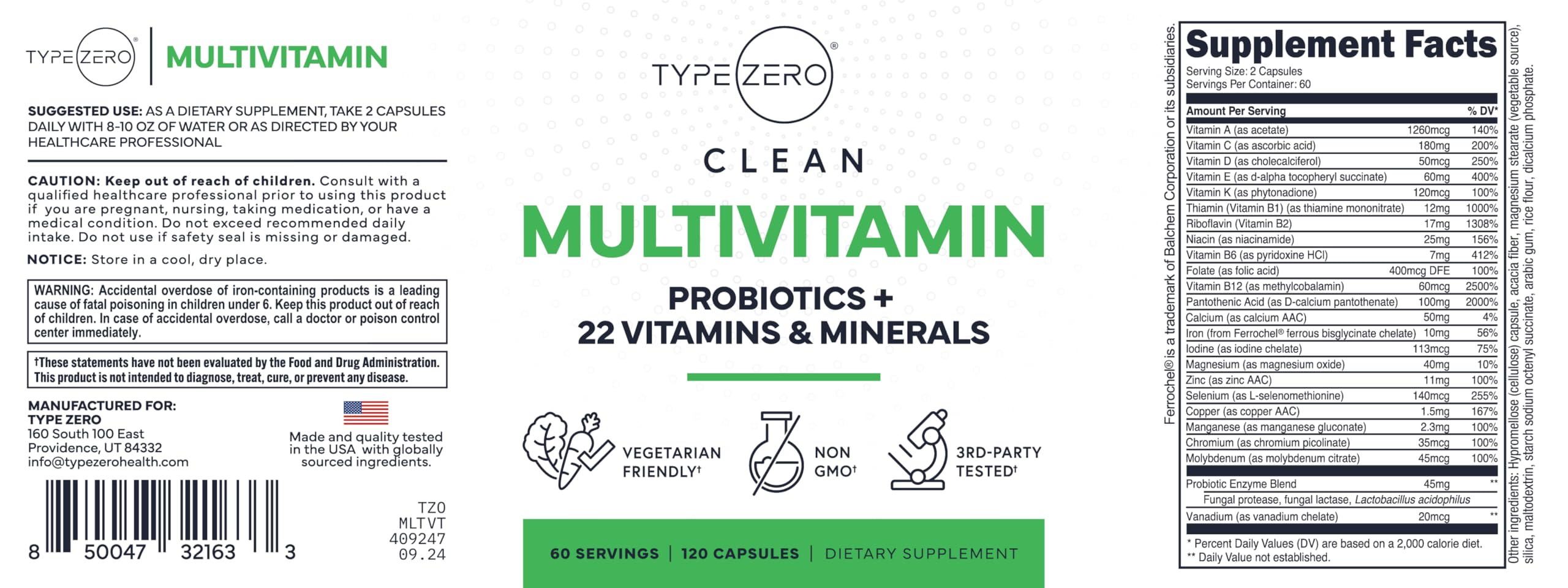 Type Zero Multivitamin Capsules (120 Capsules) (1300 mg) - with Probiotics + 22 Vitamins and Minerals, GMO-Free Type Zero uk supplements