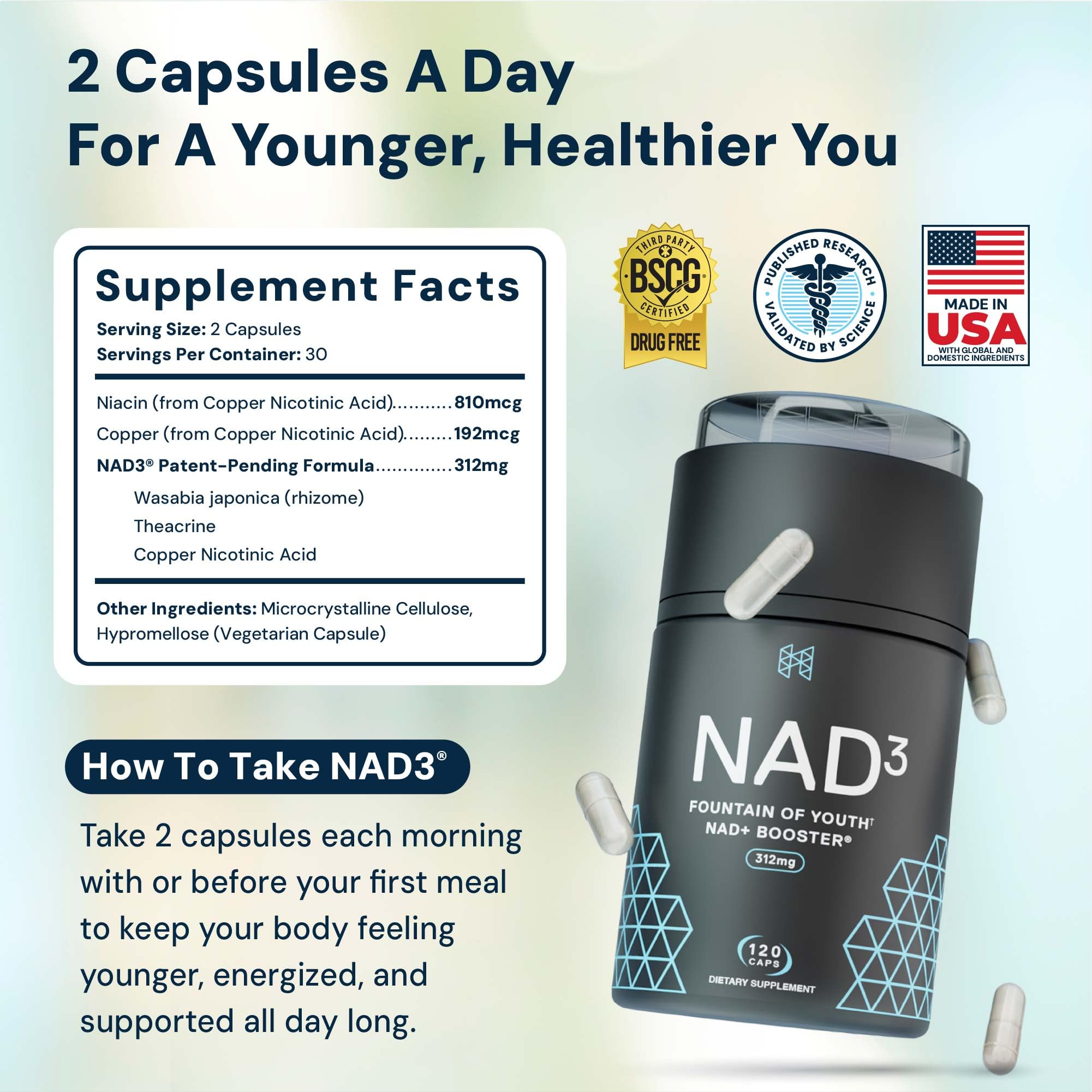 HPN NAD3 Clinical NAD+ Booster, Cellular Health & Natural Energy - NAD Supplement for Healthy Aging, Metabolic Support, NRF2 & Longevity, Nicotinamide Riboside & NMN Alternative, 120ct, 60-Day Supply HPN uk supplements