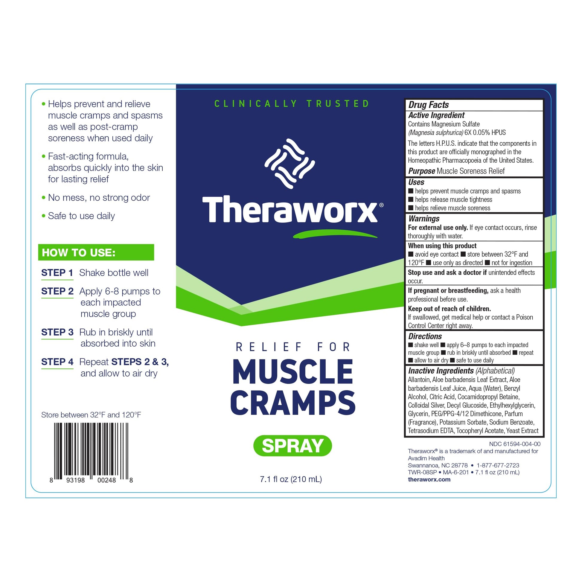 Theraworx Relief for Muscle Cramps Spray Fast-Acting Muscle Spasm, Leg Soreness with Magnesium Sulfate - 7.1 oz - 1 Count Theraworx uk supplements