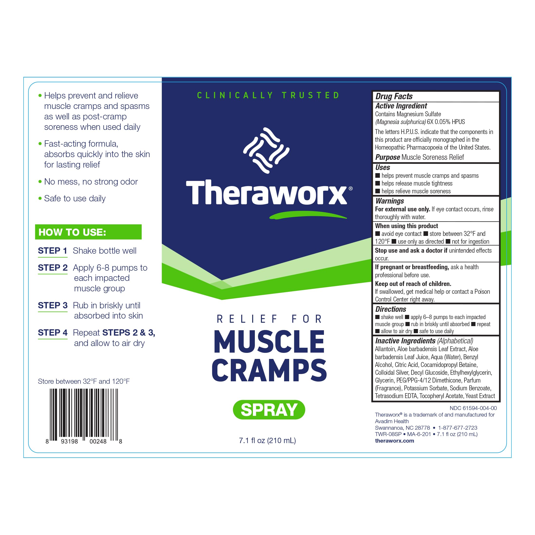 Theraworx Relief for Muscle Cramps Spray Fast-Acting Muscle Spasm, Leg Soreness with Magnesium Sulfate - 7.1 oz - 1 Count Theraworx uk supplements