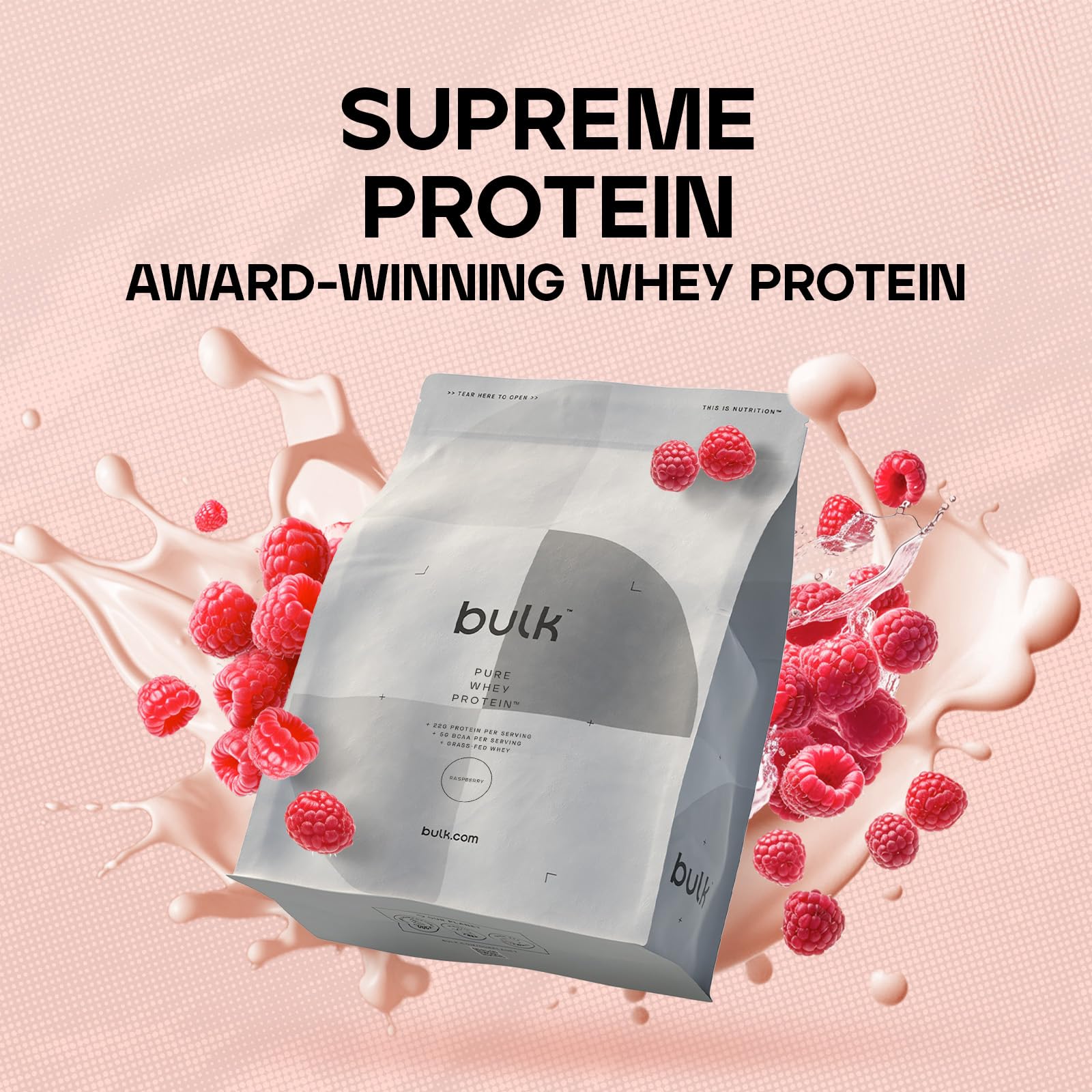 Bulk Pure Whey Protein Powder Shake, Raspberry, 500 g, Packaging May Vary Bulk uk supplements