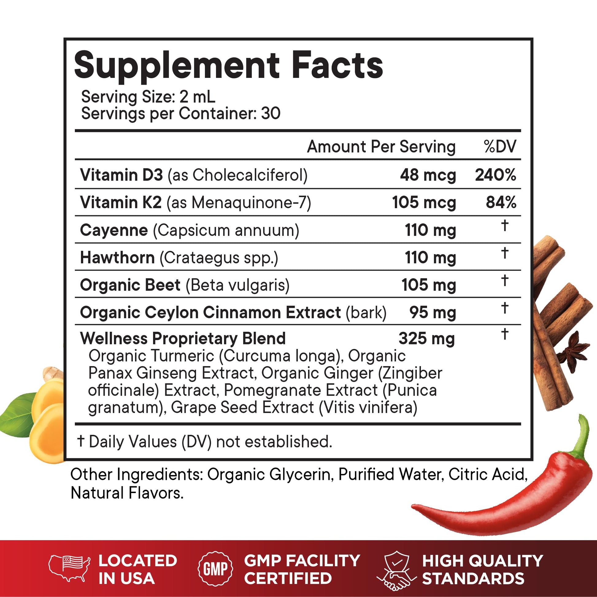 Cayenne Pepper Supplement Liquid Drops + Hawthorn Berry, Vitamin D3 K2 Beet Root Powder, Ceylon Cinnamon, Turmeric Curcumin, Organic Panax Ginseng - 4 OZ Superfood MD uk supplements