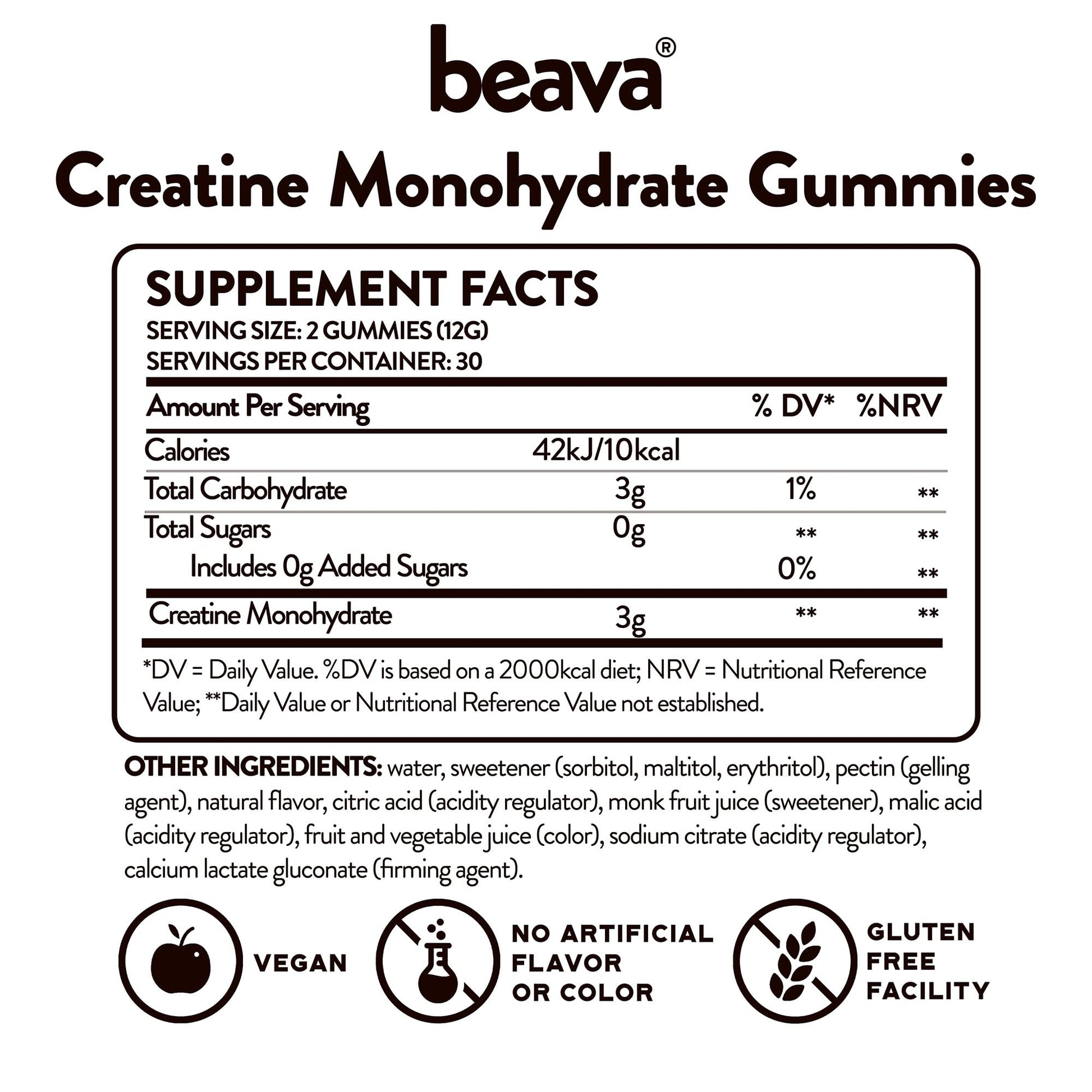 Creatine Monohydrate Gummies - 30 Servings - Vegan Creatine Chews for Muscle Growth, Muscle Recovery, Workout Recovery, Anaerobic Endurance - No Loading Phase - No Bloating - Strawberry - No Sugar beava uk supplements