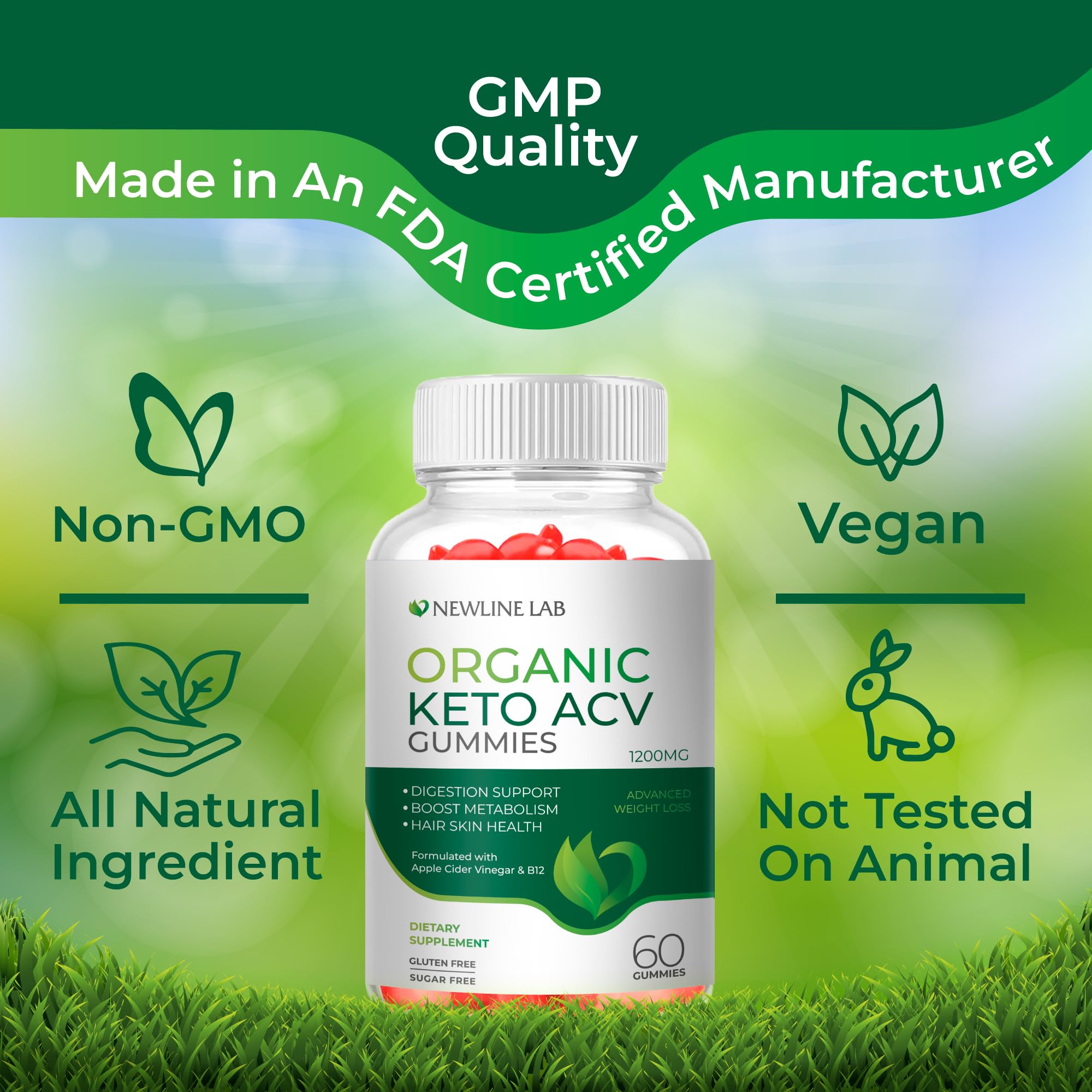 Organic Keto ACV Gummies for Advanced Weight Loss Fat Burn - Sugar Gluten Free Apple Newline Lab uk supplements